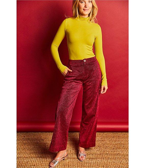 Buru Culotte Woven Metallic High Rise Wide Ankle Leg Pants Product Image