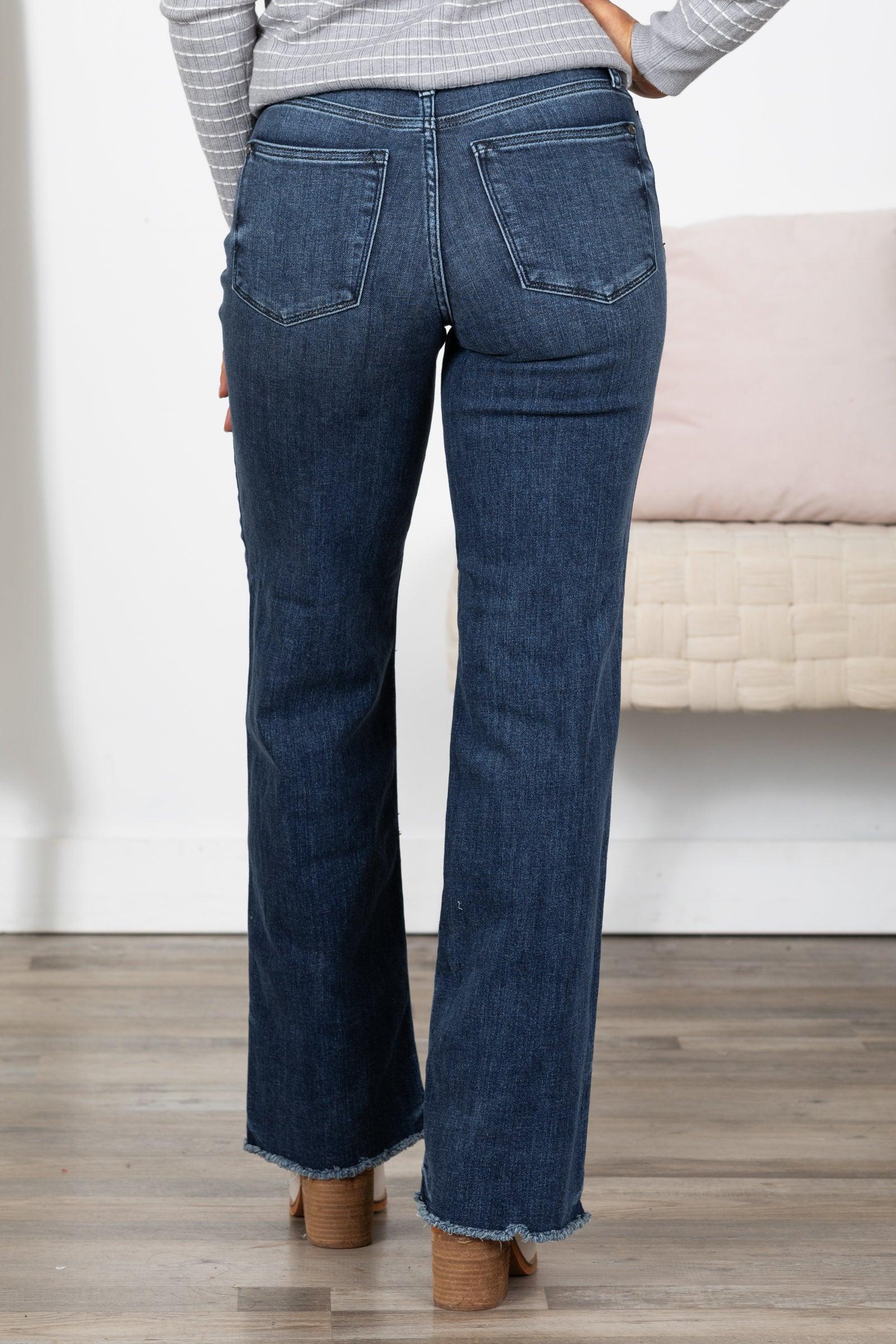 Judy Blue Dark Wash Mid Rise Wide Leg Jeans Product Image