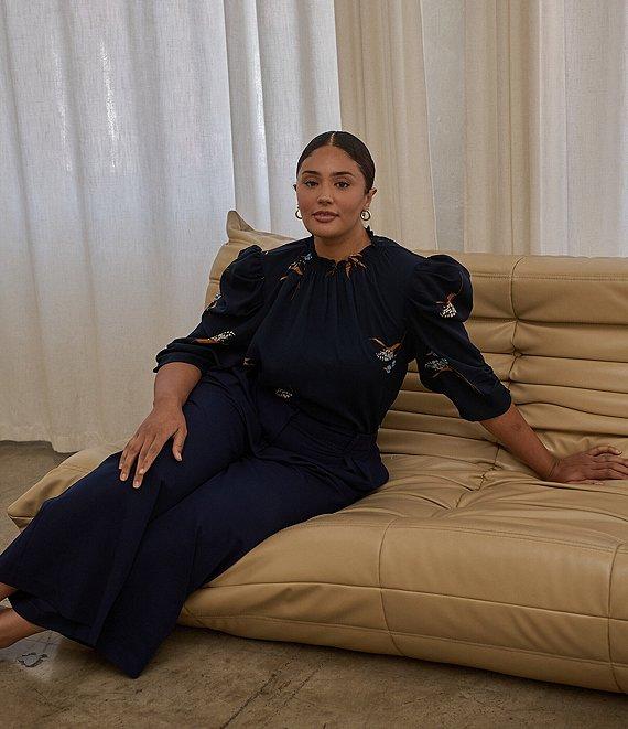 Sugarlips Plus Size Puffed Sleeve Dusk Bloom Floral Printed Blouse Product Image