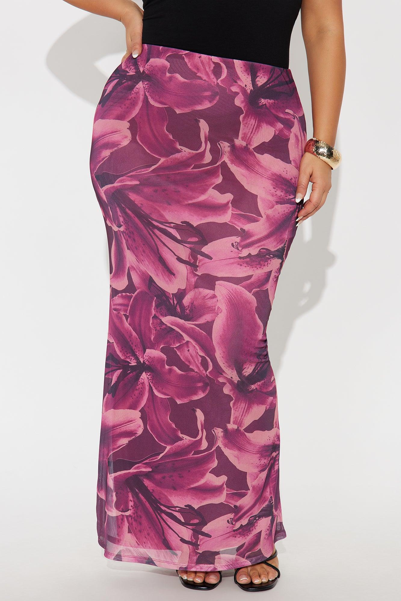 Late Nights In Santorini Floral Mesh Maxi Skirt - Purple/combo Female Product Image