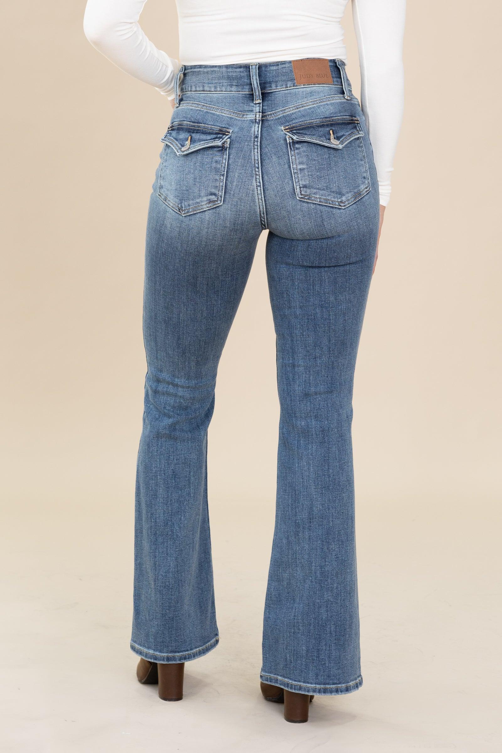 Judy Blue Medium Wash Double Button Flare Jean Product Image