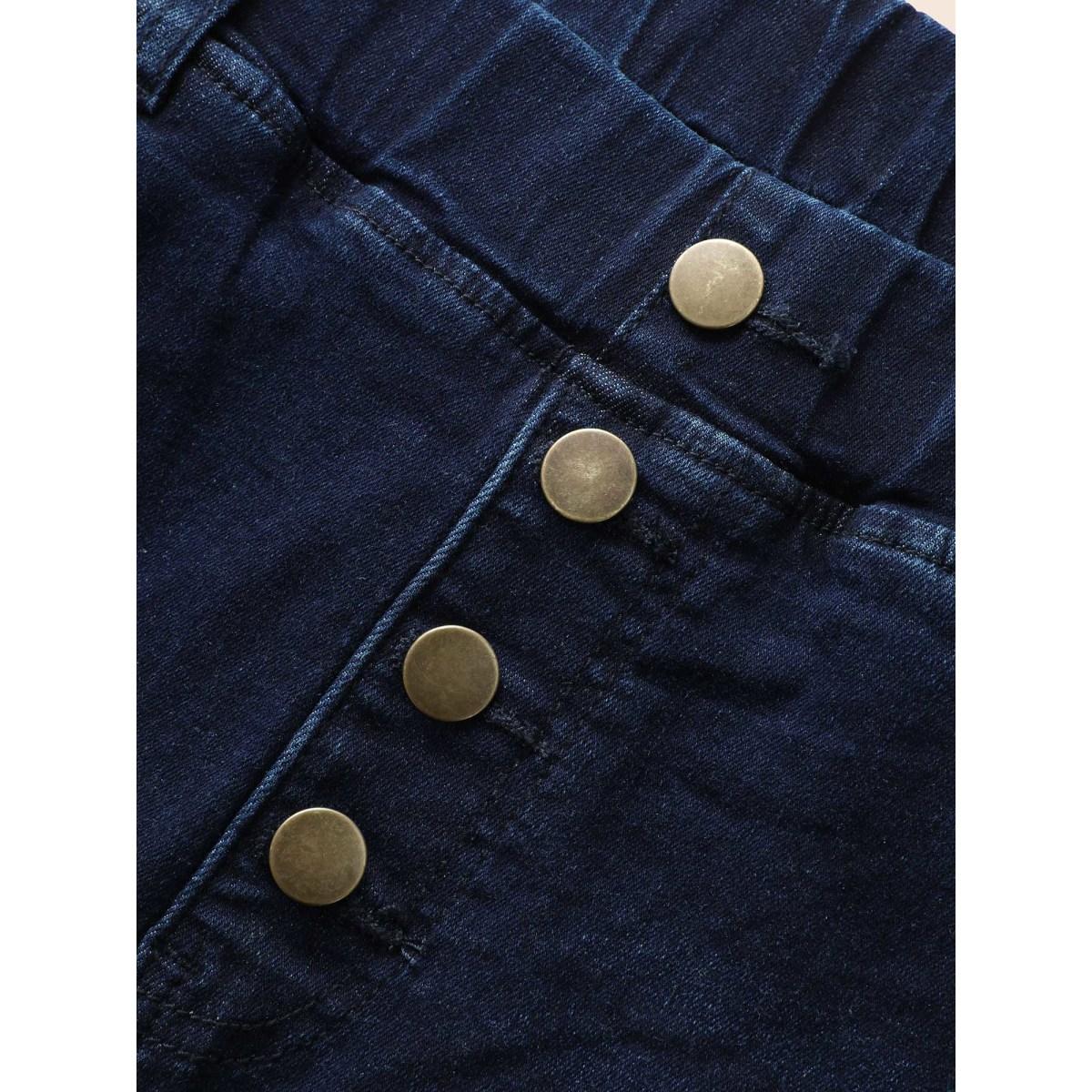 Plus Size High Stretch Elastic Waist Split Side Jeans Women Denimindigo Button High stretch Everyday Slanted pocket Casual Denim Shorts BloomChic 20/2X Product Image