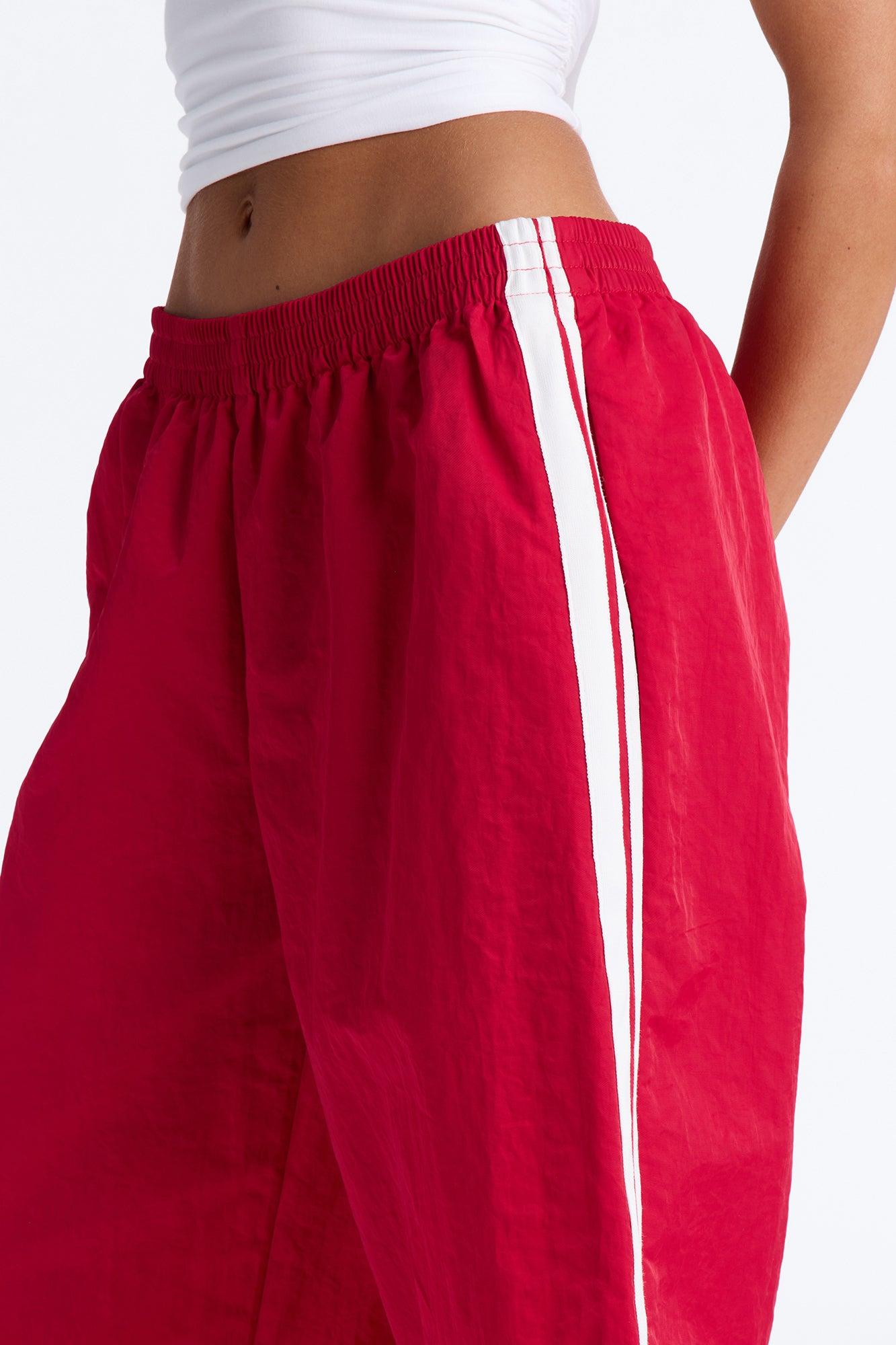 Can't Keep Up Striped Bermuda Track Short - Red/White Female Product Image