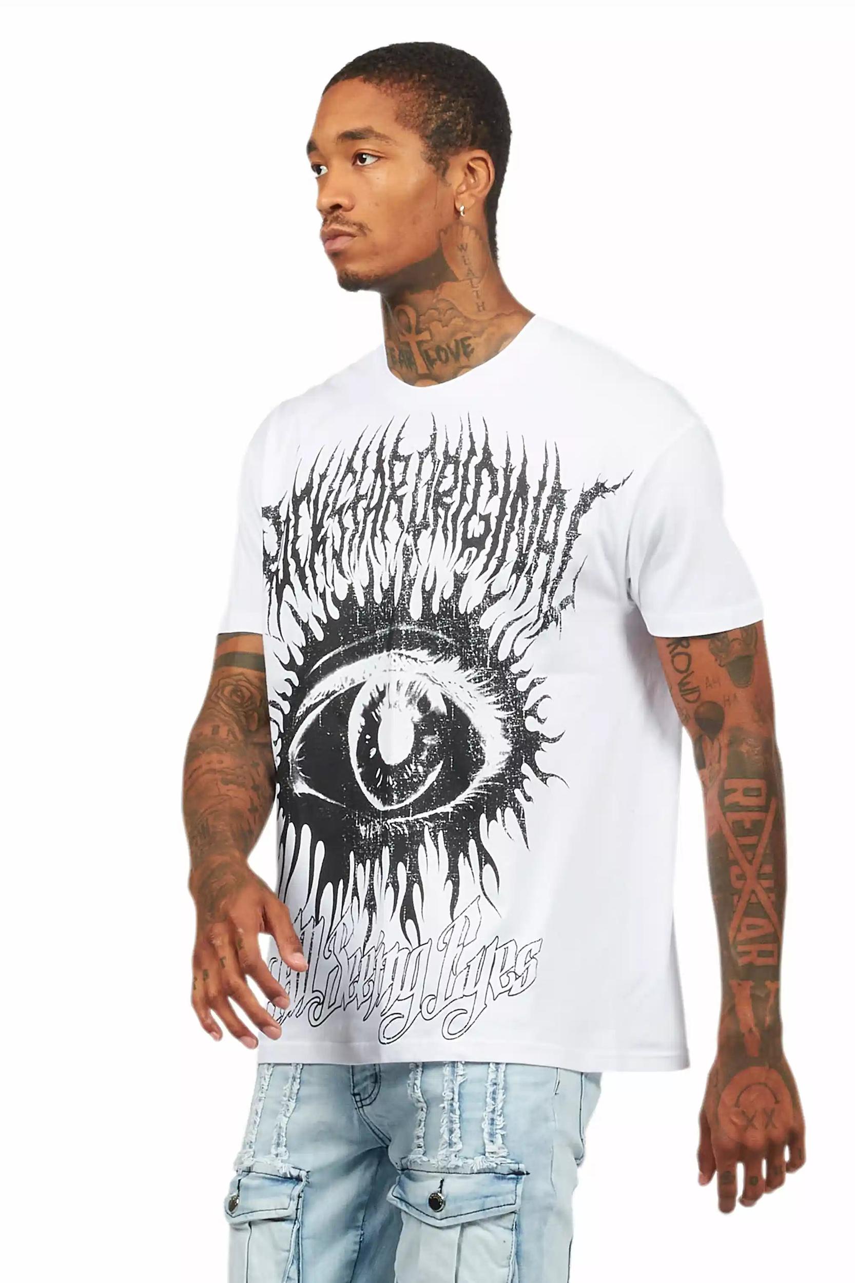 All Seeing Eyes White Graphic T-Shirt Male Product Image