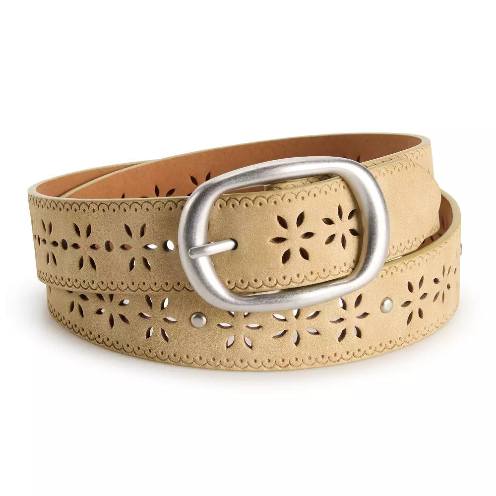 Women's Sonoma Goods For Life® Floral Belt with Stud Detail, Size: XL, Brown Product Image