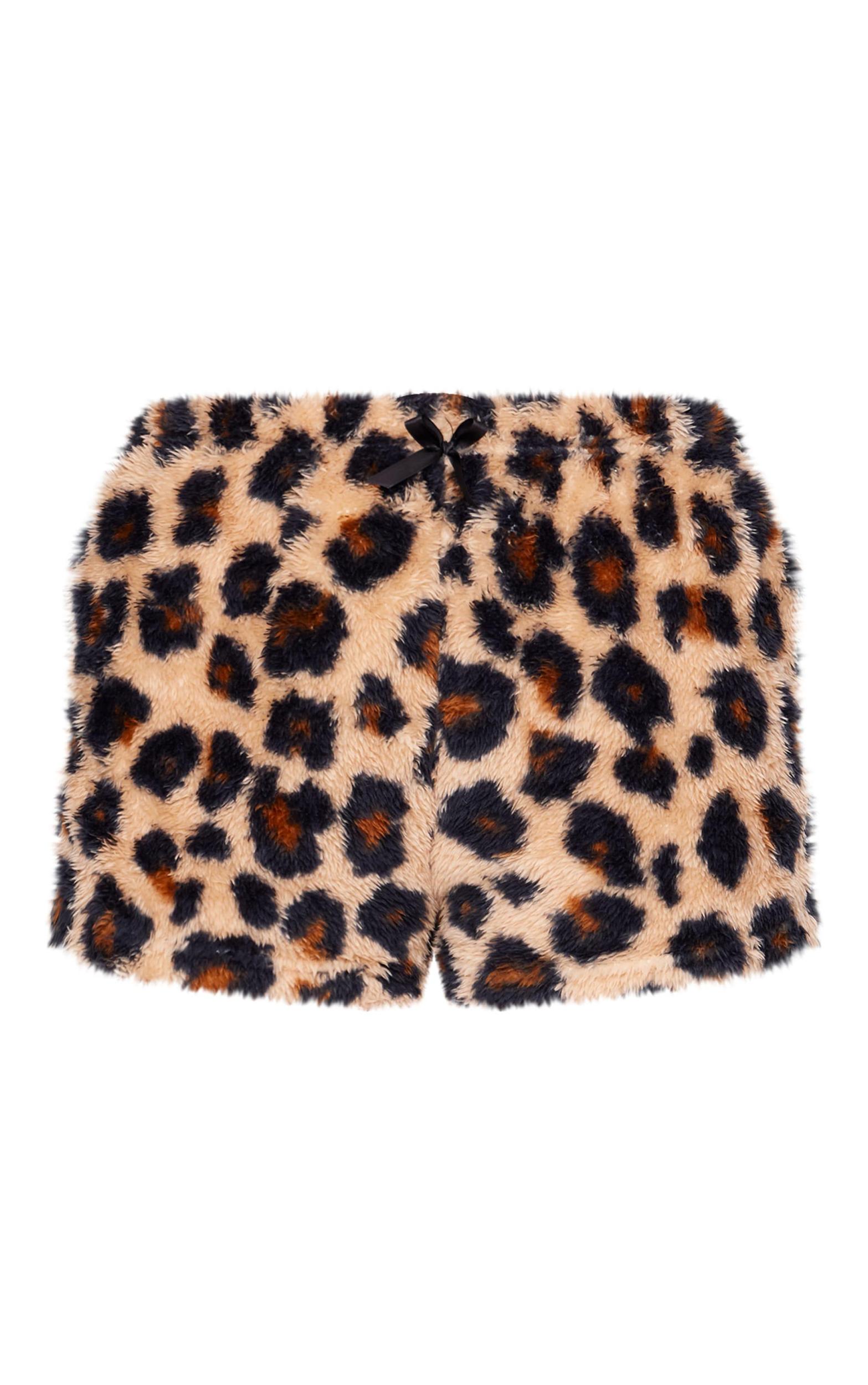 Brown Leopard Print Fleece Pj Shorts Product Image