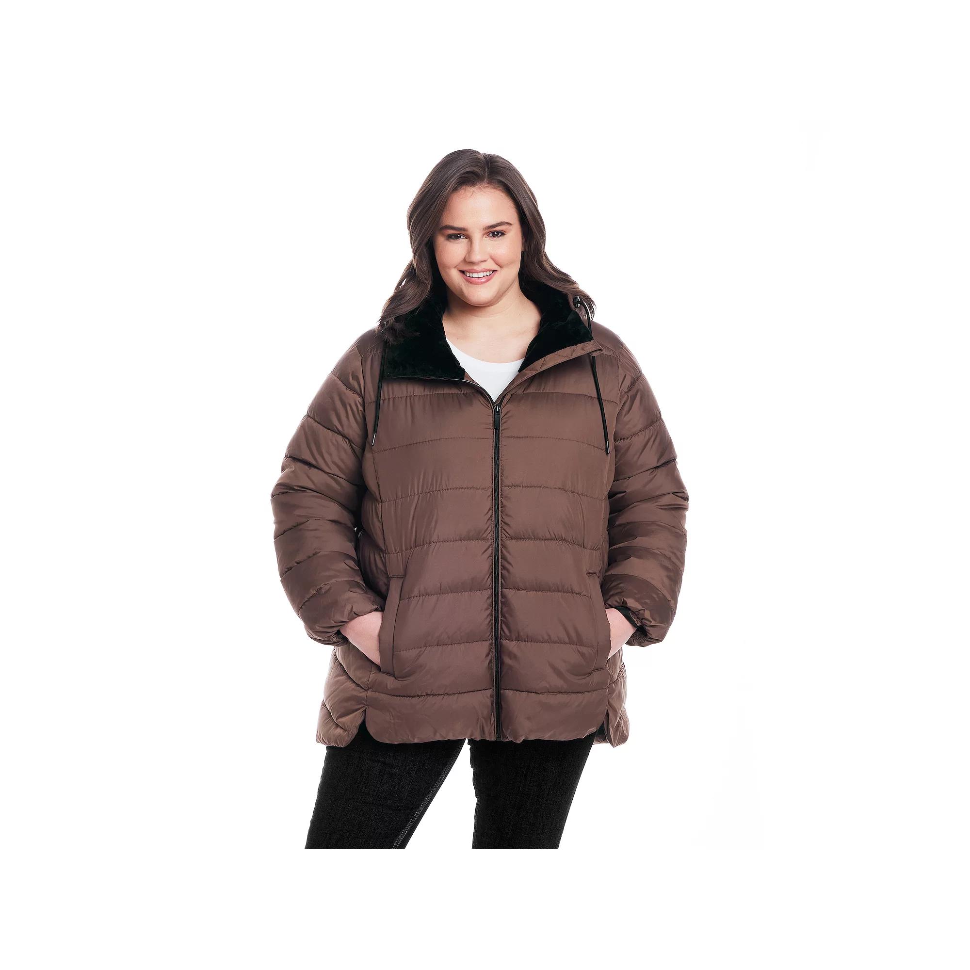Plus Size Weathercast Hooded Puffer Coat with Cozy Pile, Women's, Size: 1XL, Beechwood Product Image