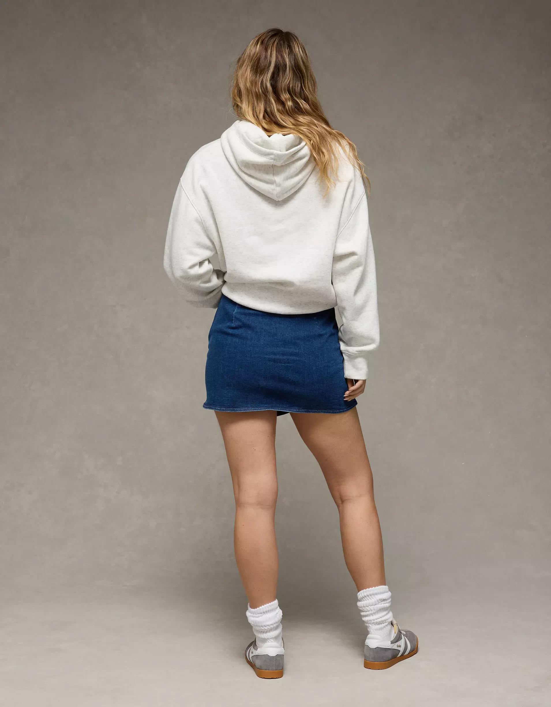 AE Next Level High-Waisted Denim Mini Wrap Skort Product Image