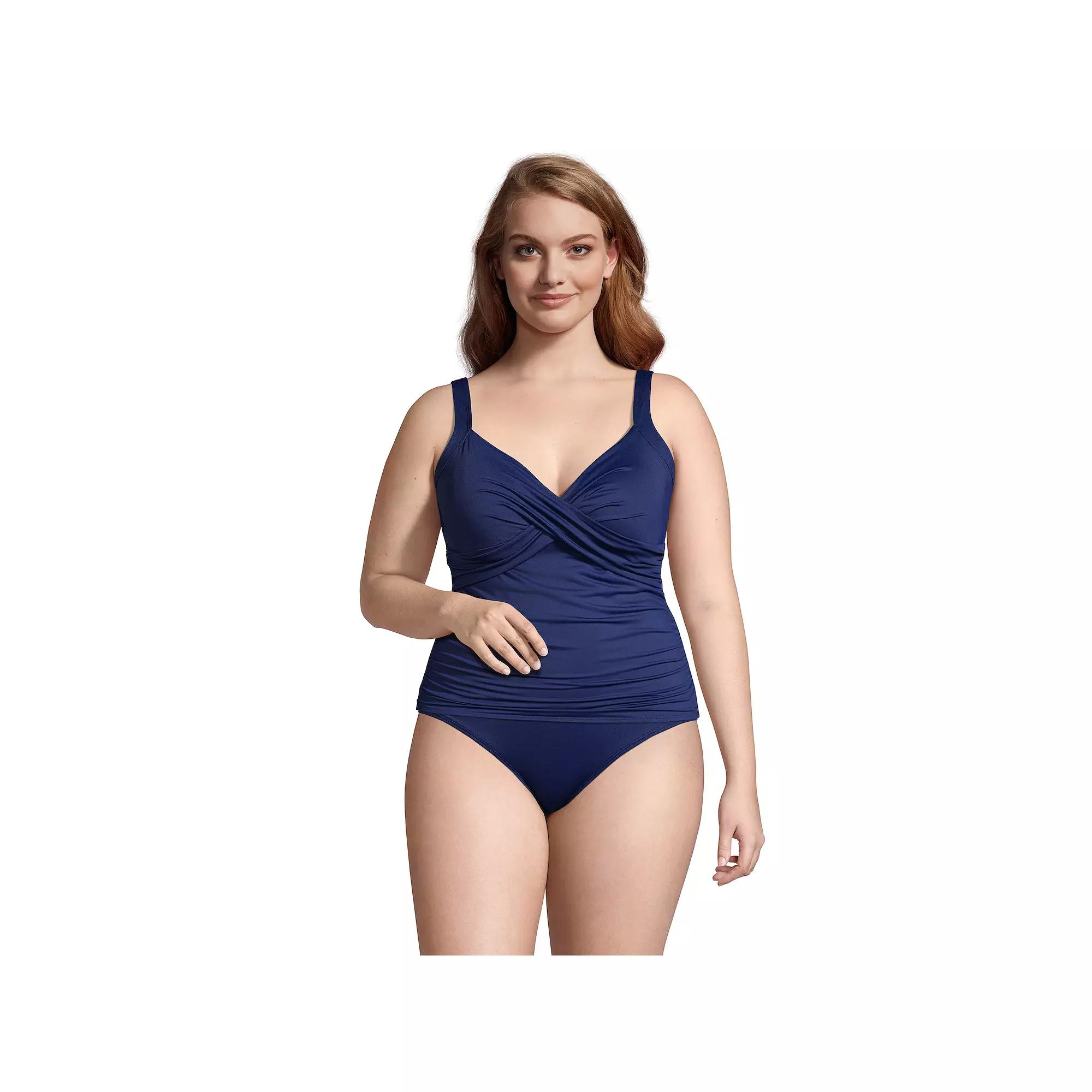 Plus Size Lands' End UPF 50 Wire-Free Surplice Tankini Top, Women's, Size: 16 W, Deep  Blue Product Image