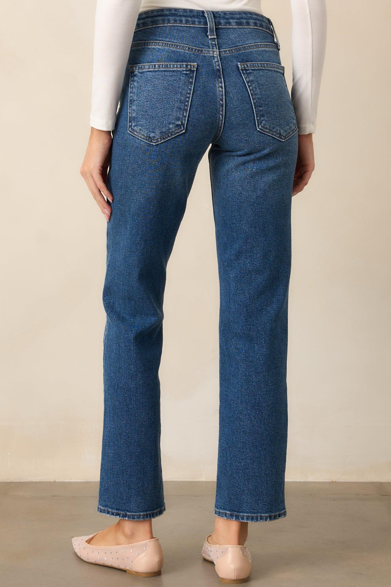 Forever Again Dark Wash Straight Leg Jeans Product Image