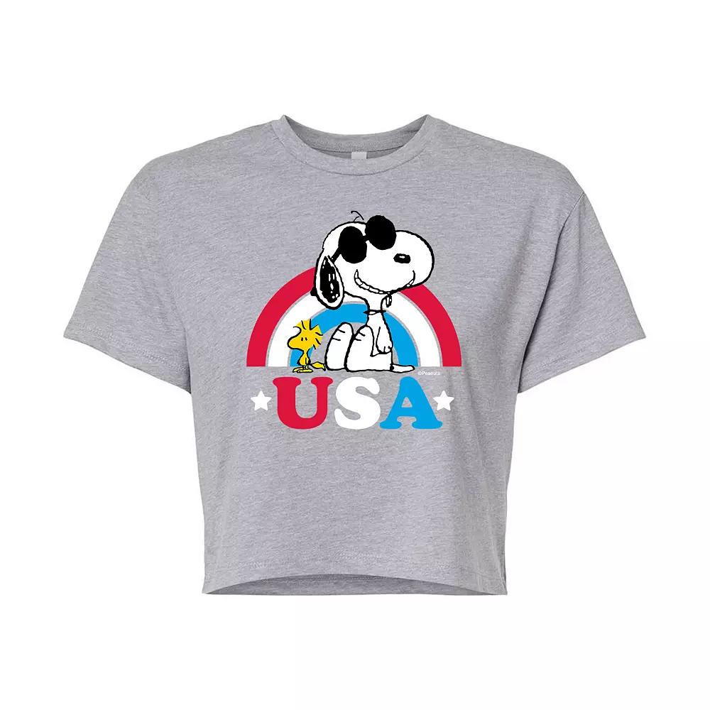 Juniors' Peanuts USA Rainbow Cropped Tee, Girl's,  Product Image