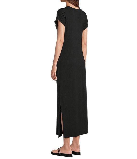 Eileen Fisher Stretch Jersey Knit Crew Neck Cap Sleeve Tie Front Midi Dress Product Image