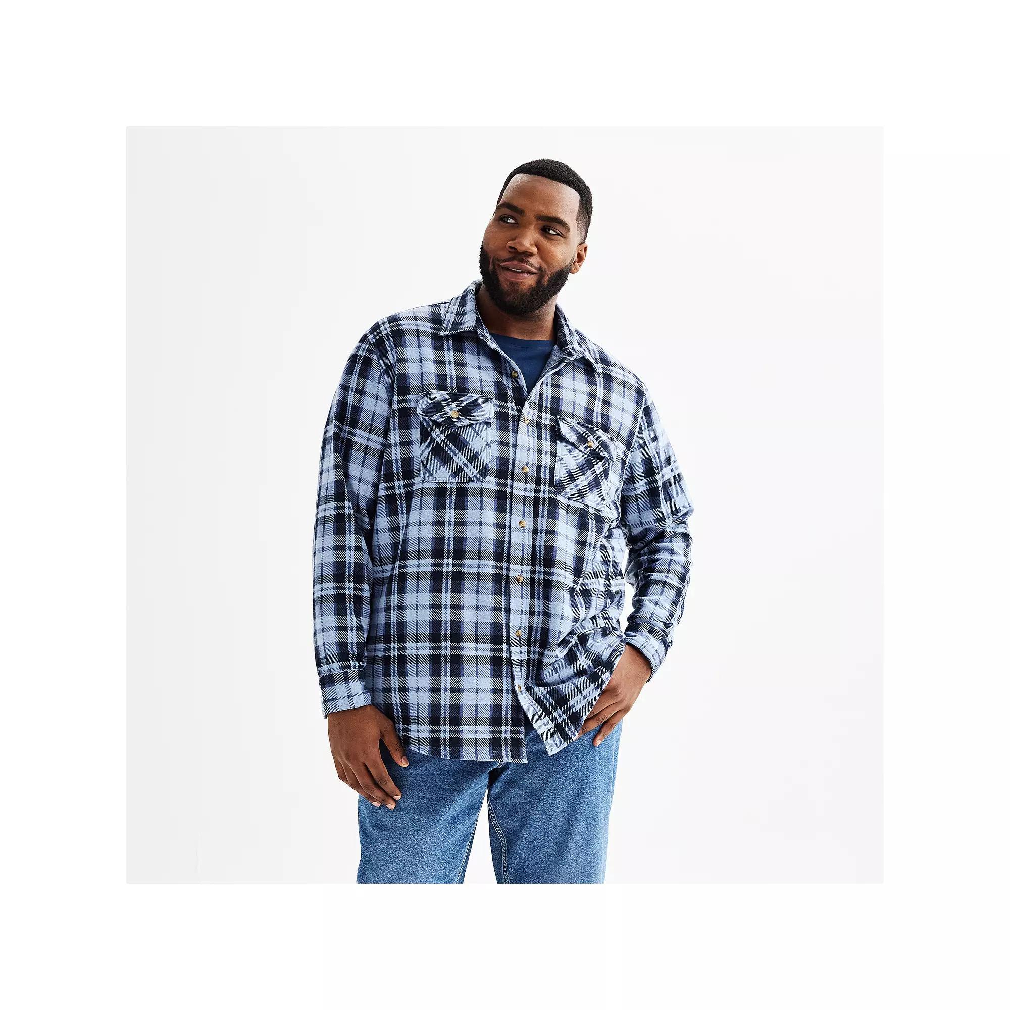 Big & Tall Sonoma Goods For Life® Long Sleeve Knit Button Down Shirt, Men's, Size: Medium Tall, Blue Plaid Product Image