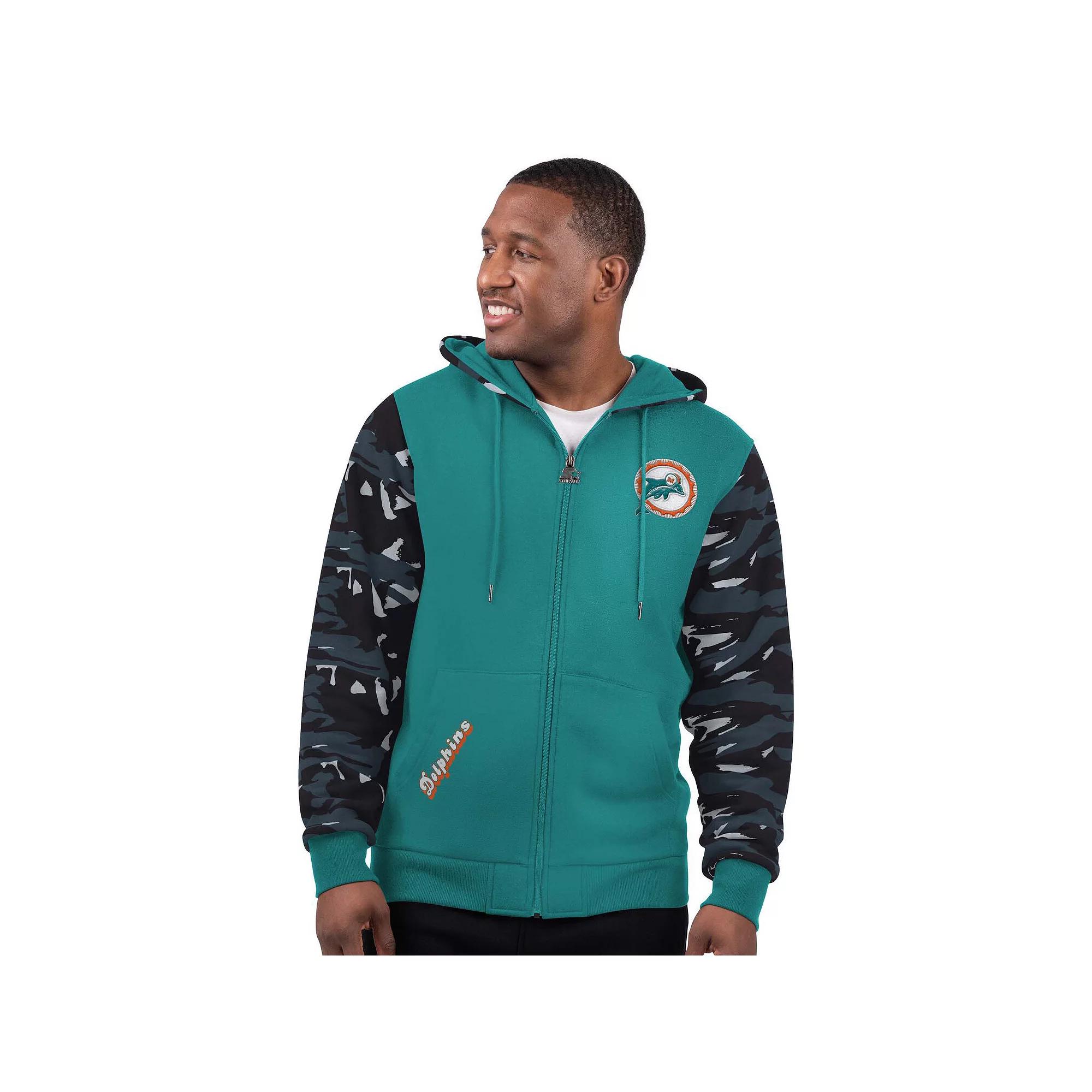 Men's Starter Aqua Miami Dolphins Thursday Night Gridiron Vintage Logo Full-Zip Hoodie,  Product Image