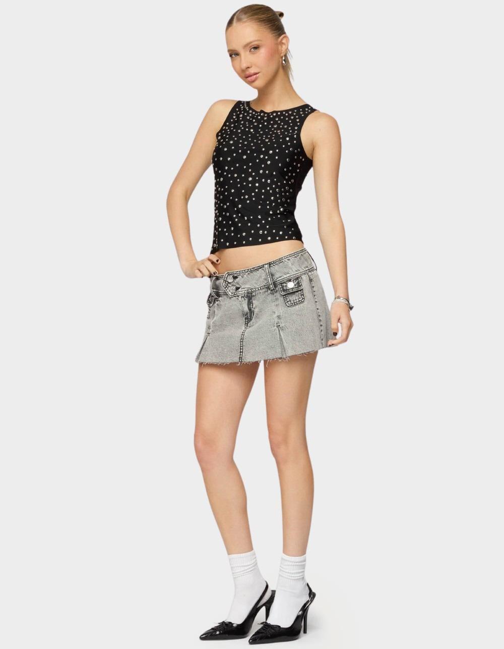 EDIKTED Vintage Washed Denim Mini Skort - GRAY Product Image