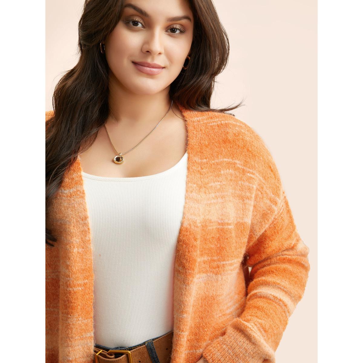 Plus Size Ombre Patch Pocket Drop Shoulder Cardigan Brightorange Women Casual Loose Long Sleeve Everyday Cardigans BloomChic 18-20/2X Product Image