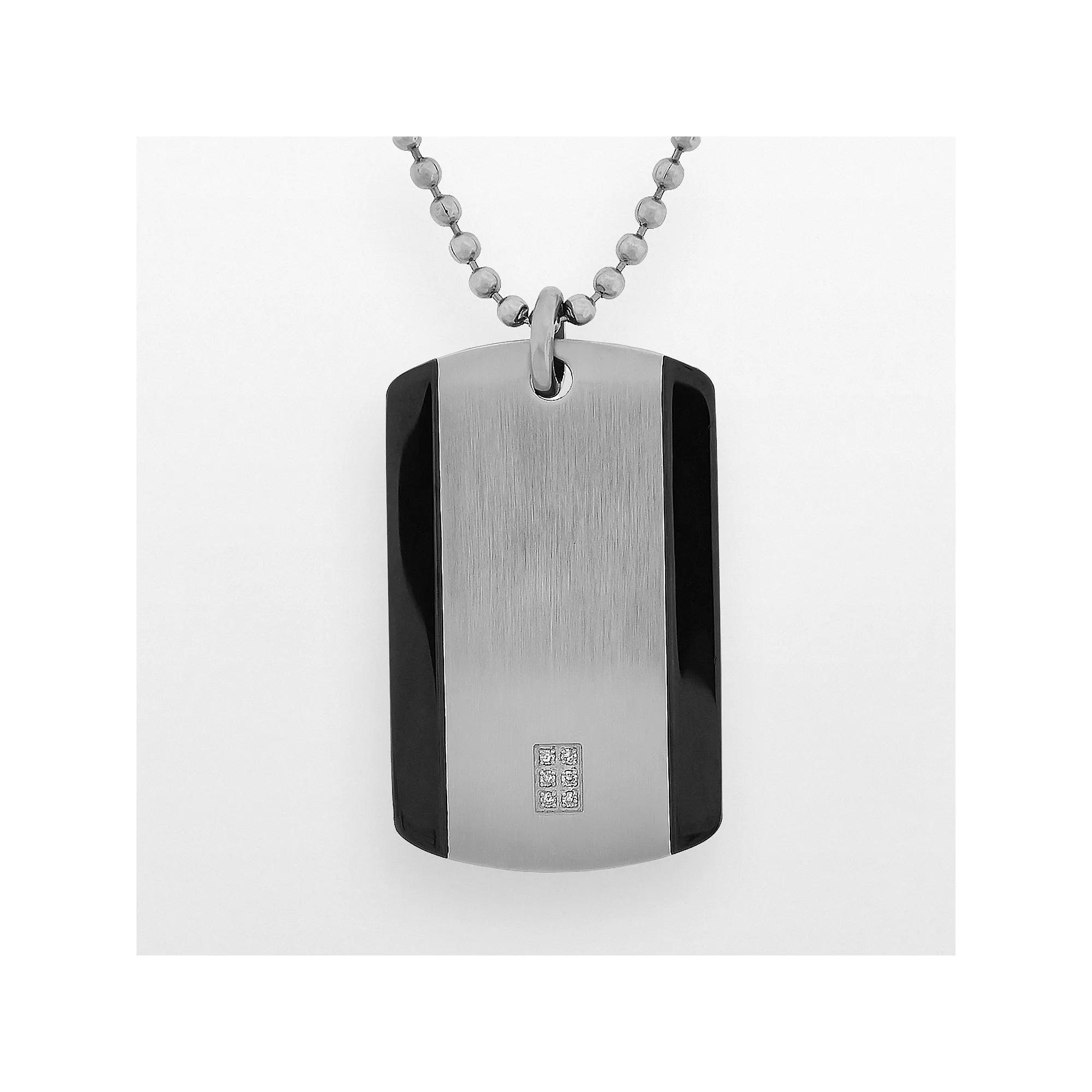 LYNX Stainless Steel Diamond Accent Dog Tag - Men, Men's, Size: 22", Silver Product Image