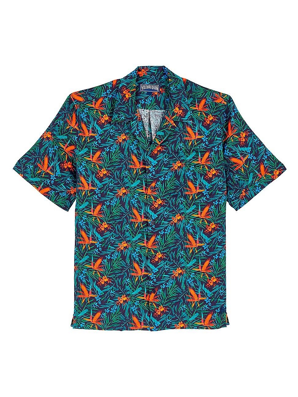 Mens Tropical Flowers Linen Camp Shirt Product Image