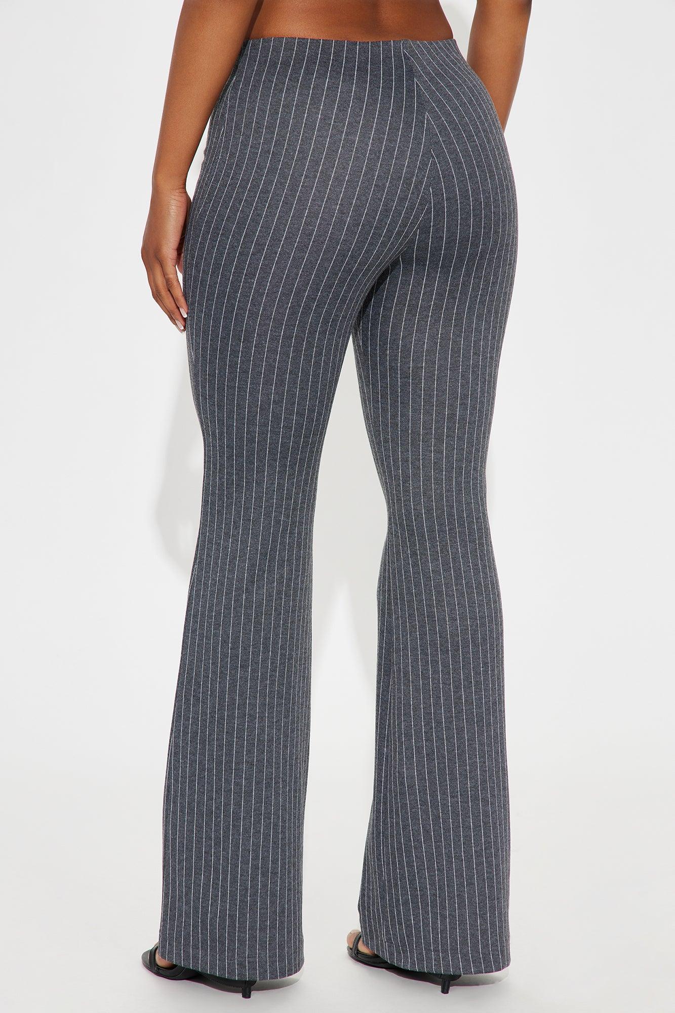Booked And Busy Pinstripe Ponte Flare Pant 33 - Charcoal/combo Female Product Image