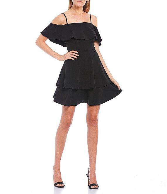 B. Darlin Off-The-Shoulder Popover Double Hem Skater Dress Product Image