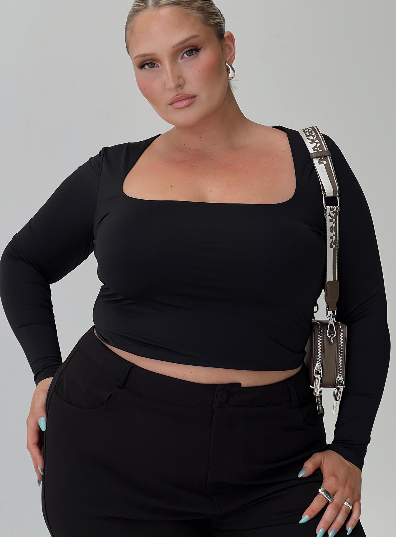 Back In Time Long Sleeve Top Black Curve Product Image