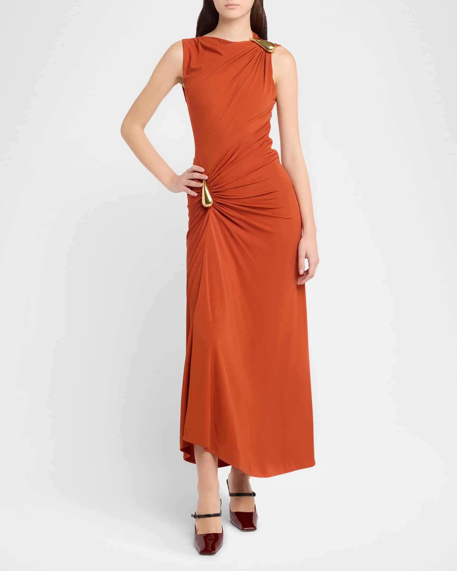 Drop Detail Gathered Matte Crepe Jersey Maxi Dress Product Image