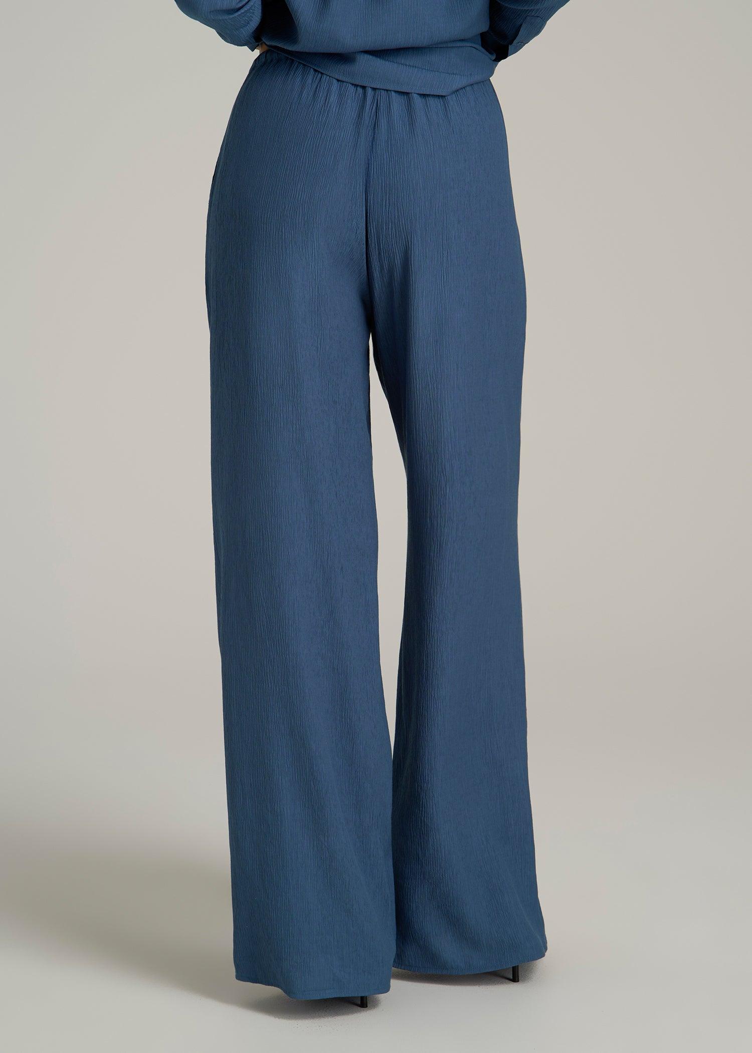 Crinkle Pull-on Wide-leg Pants for Tall Women in Flag Blue Female Product Image