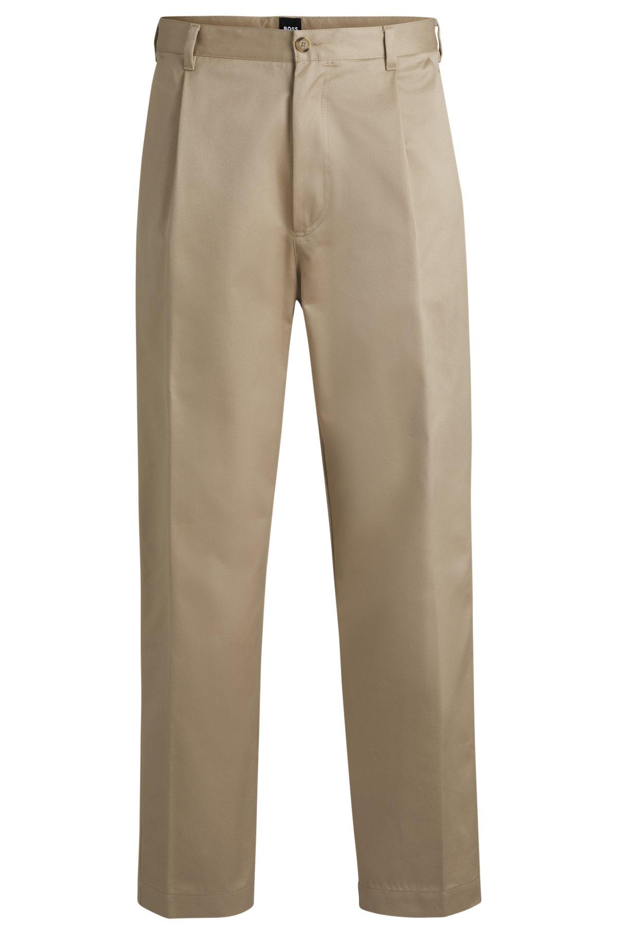 BOSS - Relaxed-fit trousers in cotton twill - Light Beige Product Image