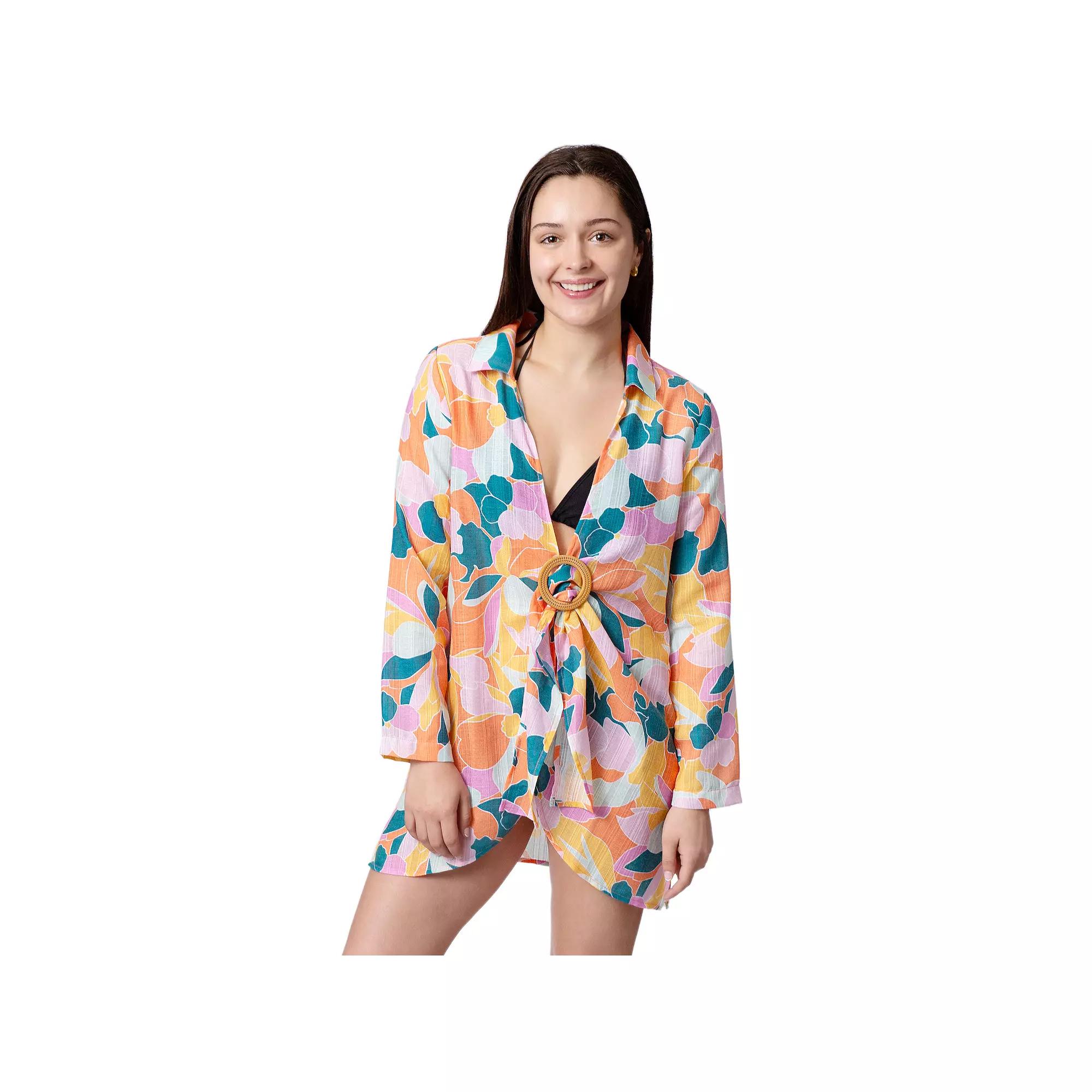 Women's Aqua Del Mar Tie-Front Coverup Swim Top,  Product Image