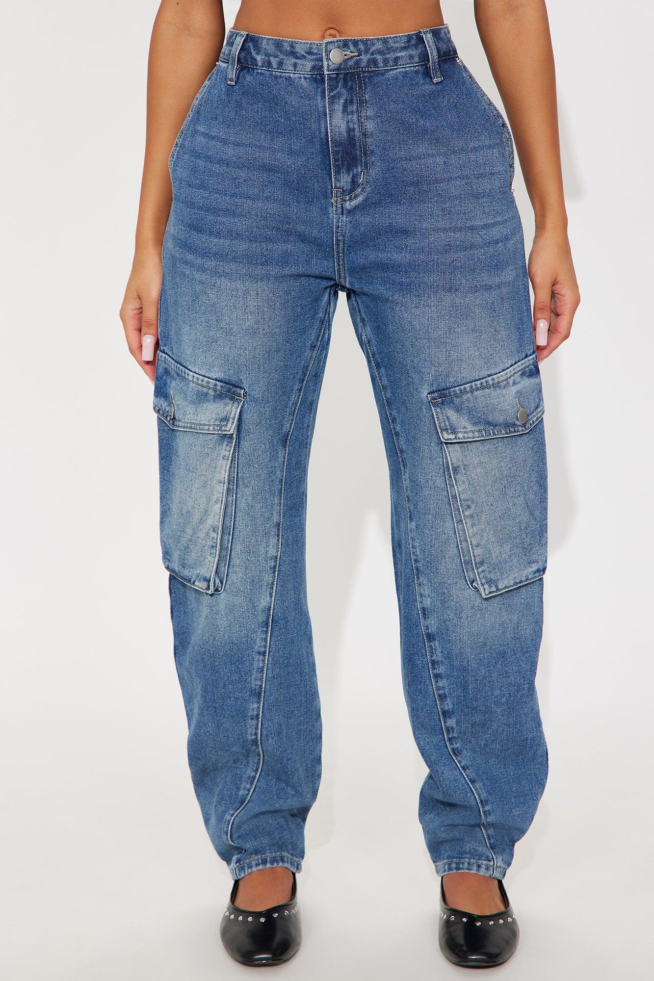 Making Moves Cargo Taper Leg Jeans - Dark Wash Female Product Image