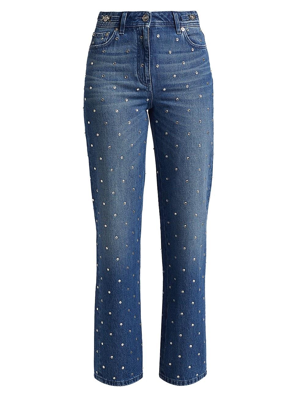 Womens Embellished Straight-Leg Mid-Rise Jeans Product Image