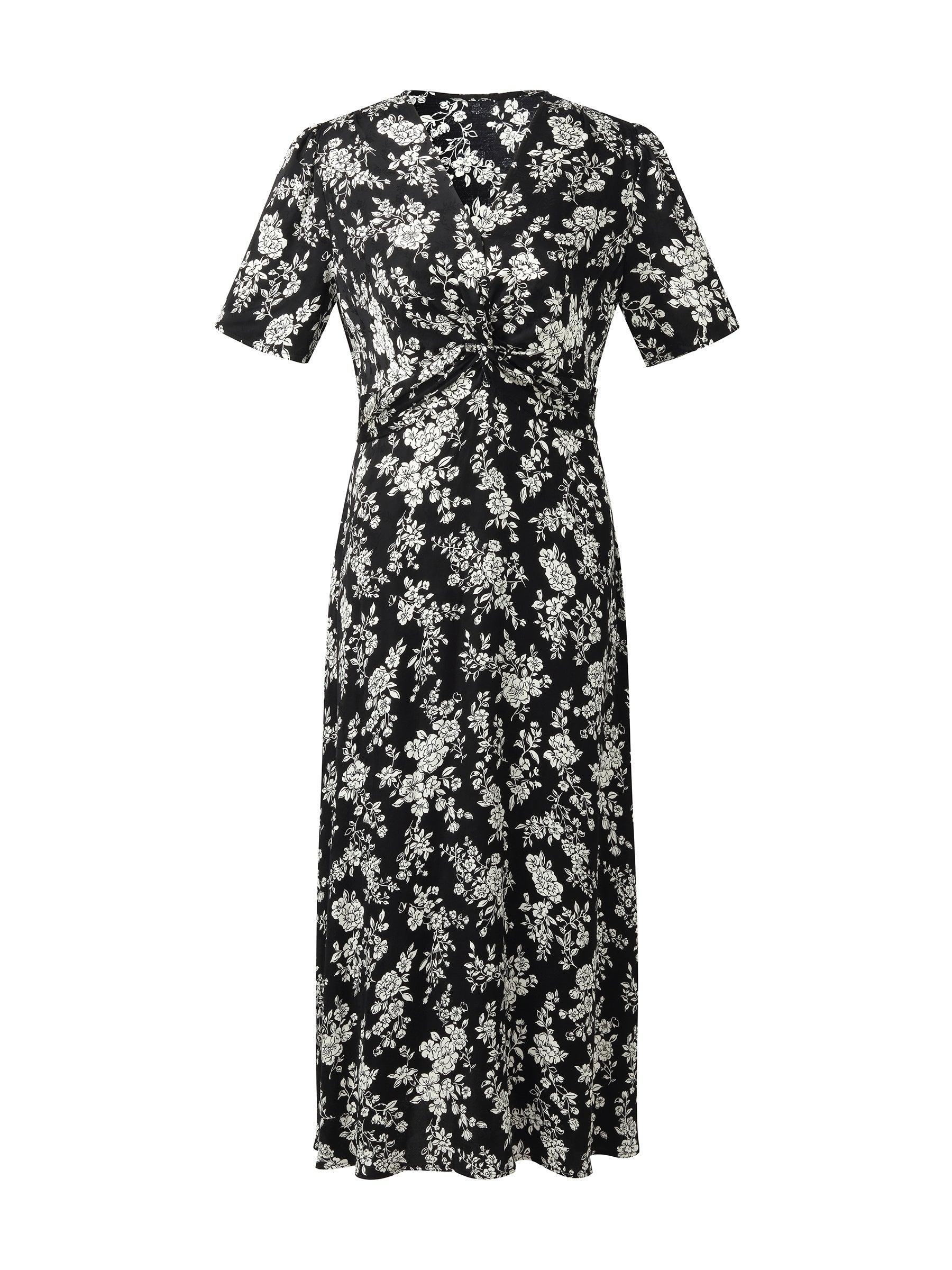Floral Print Twist Front Women Midi Dress Product Image