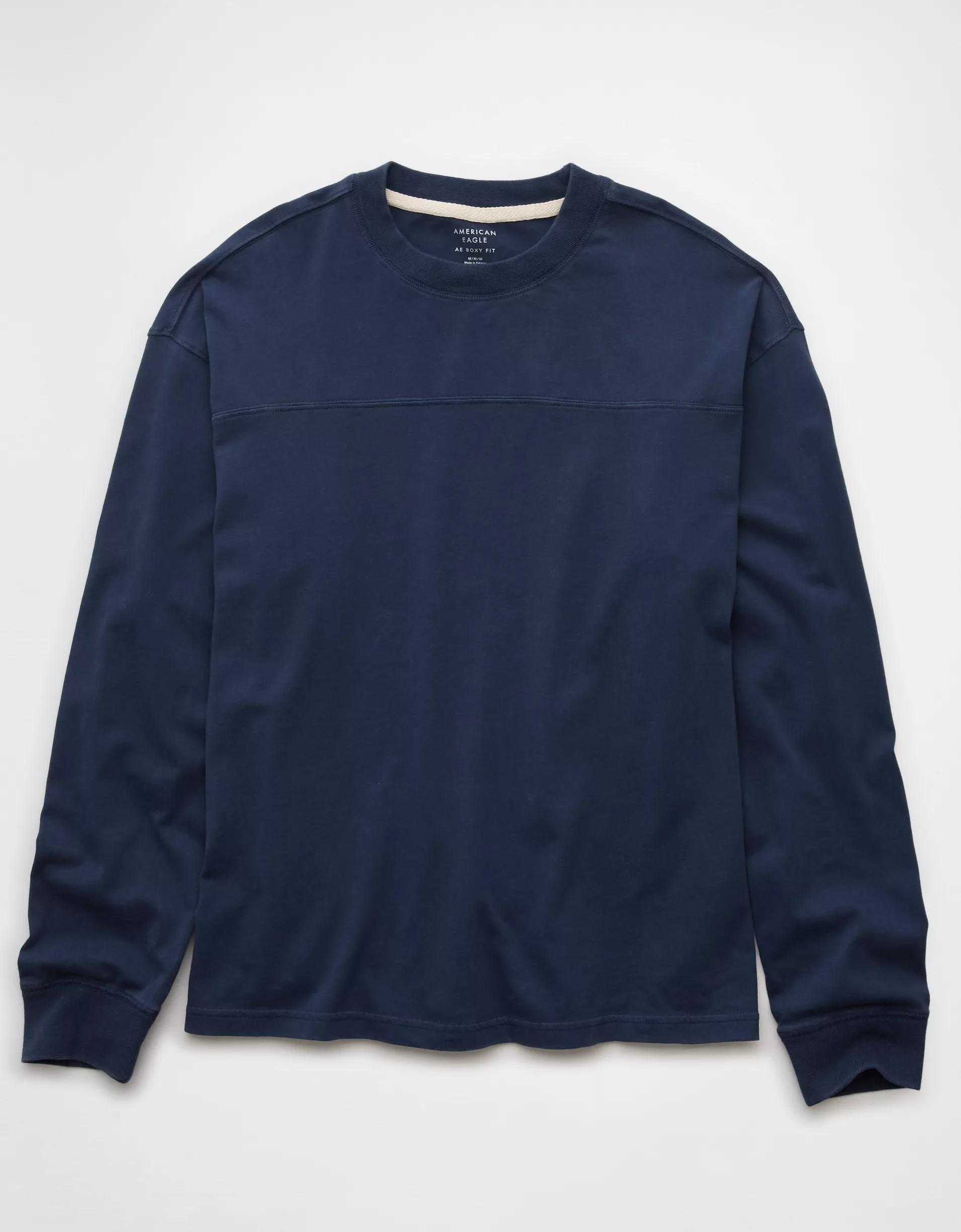 AE Long-Sleeve Boxy Sueded Jersey T-Shirt Product Image