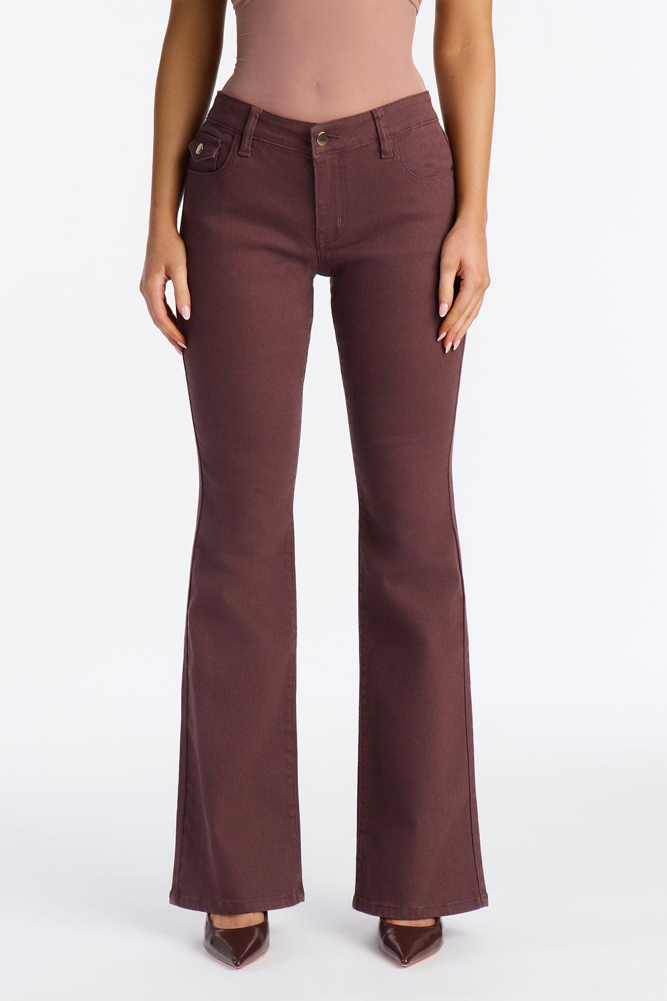 Sweet Spot Pocket Flap Flare Jeans - Brown Female Product Image