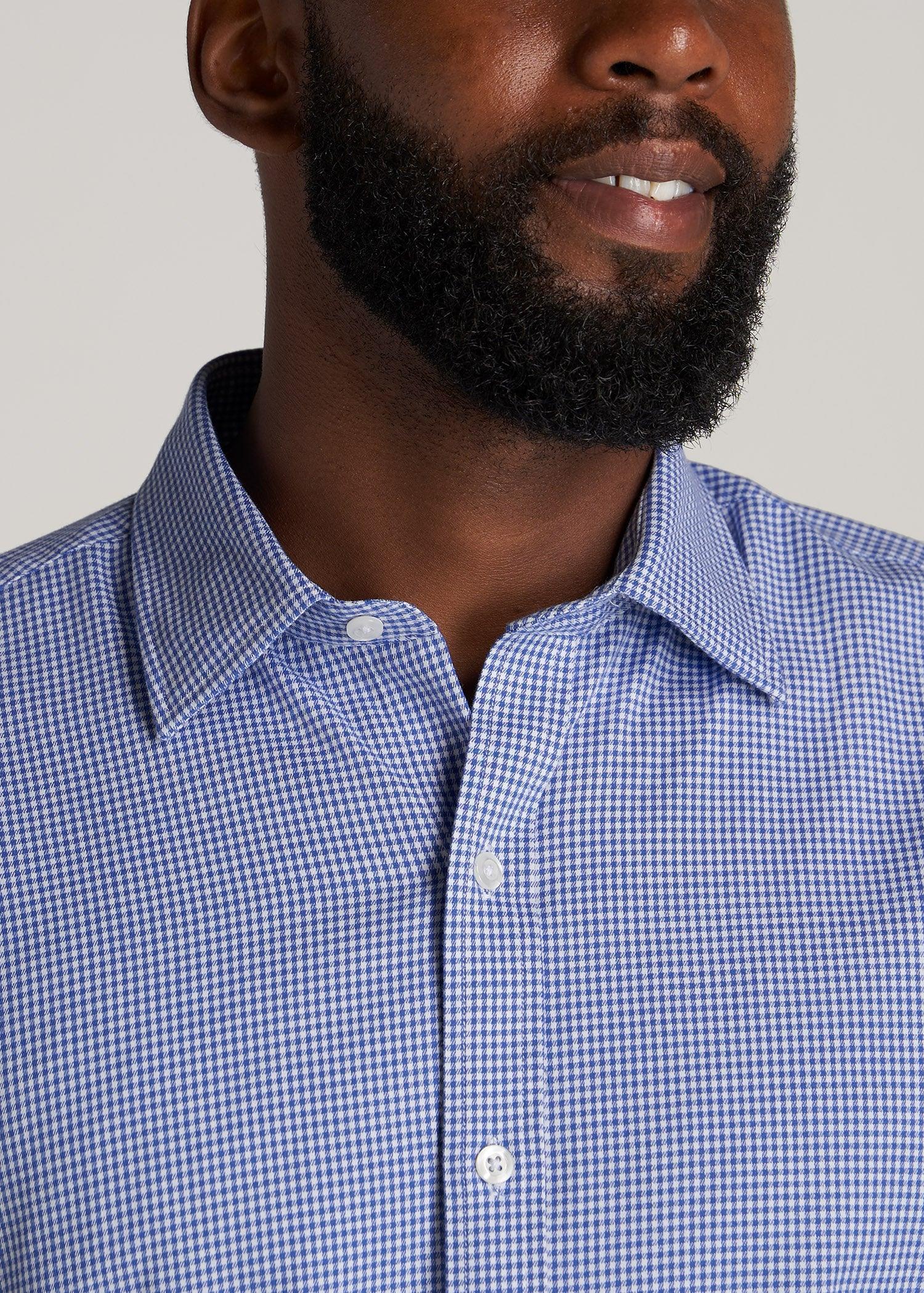 Oskar Button-Up Dress Shirt for Tall Men in Cobalt Mini Check Male Product Image