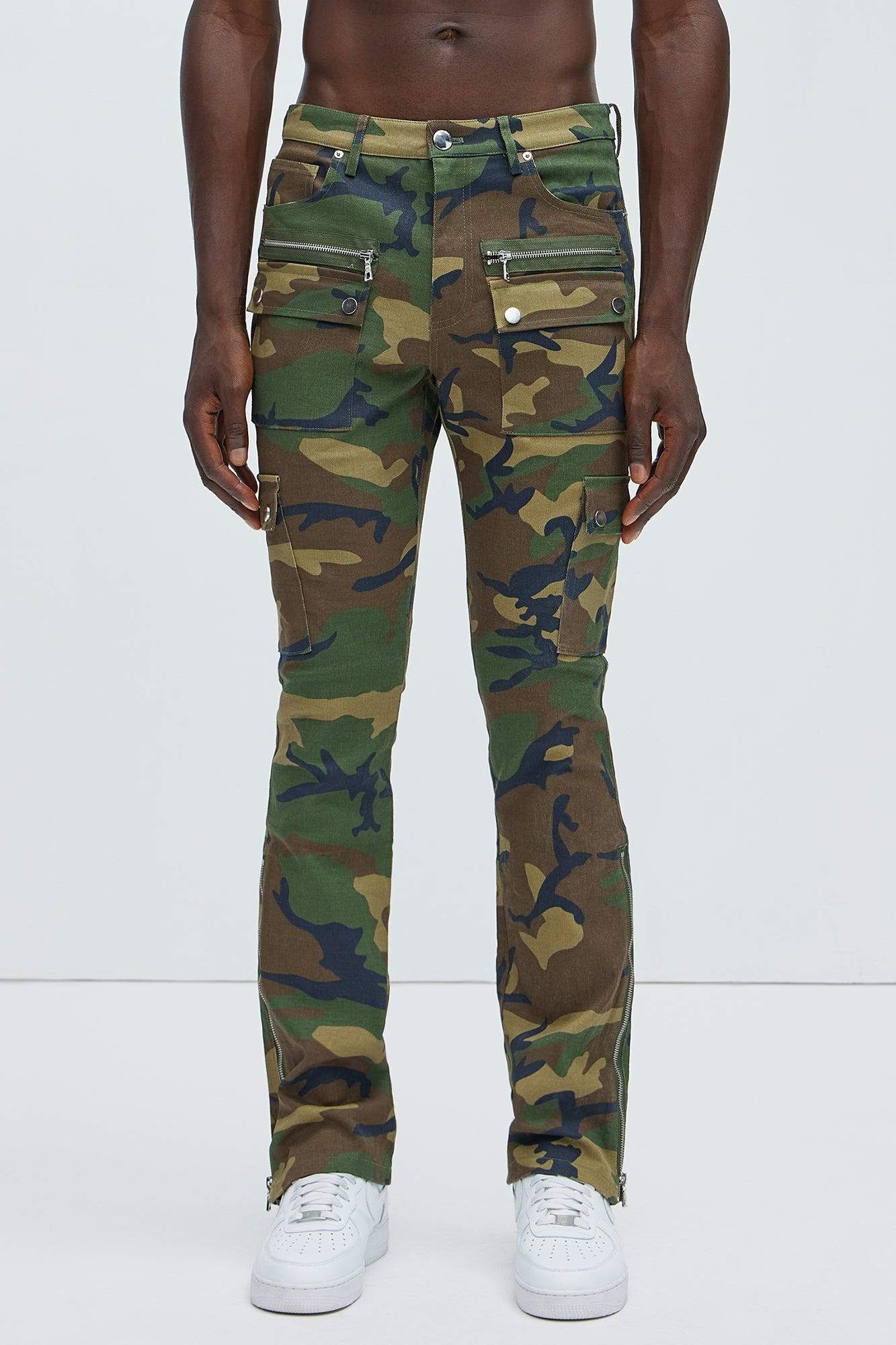 On The Verge Waxed Zipper Skinny Flare Cargo Pants - Camouflage Product Image