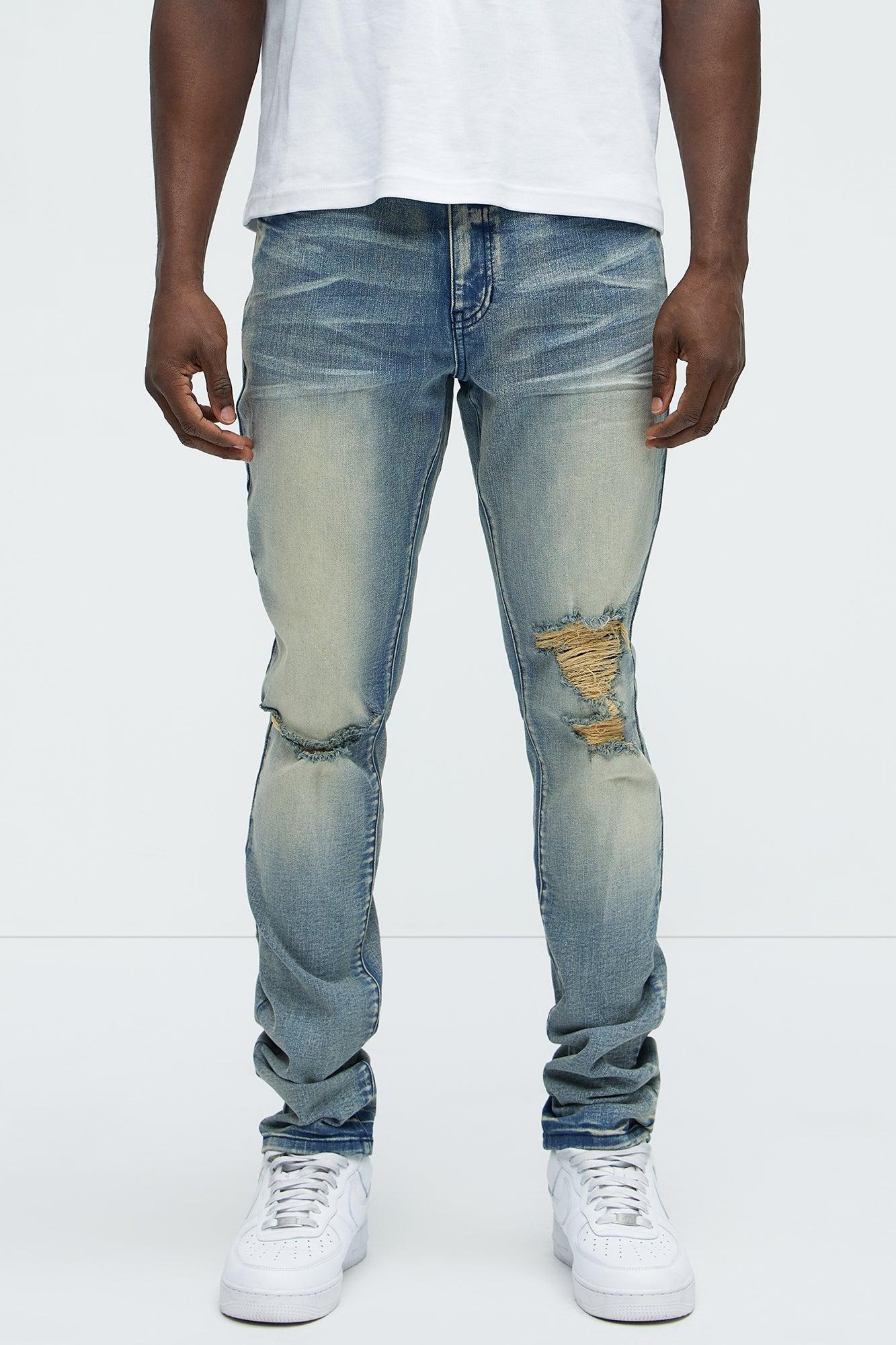 Crease Vintage Stacked Skinny Jeans - Vintage Blue Wash Product Image