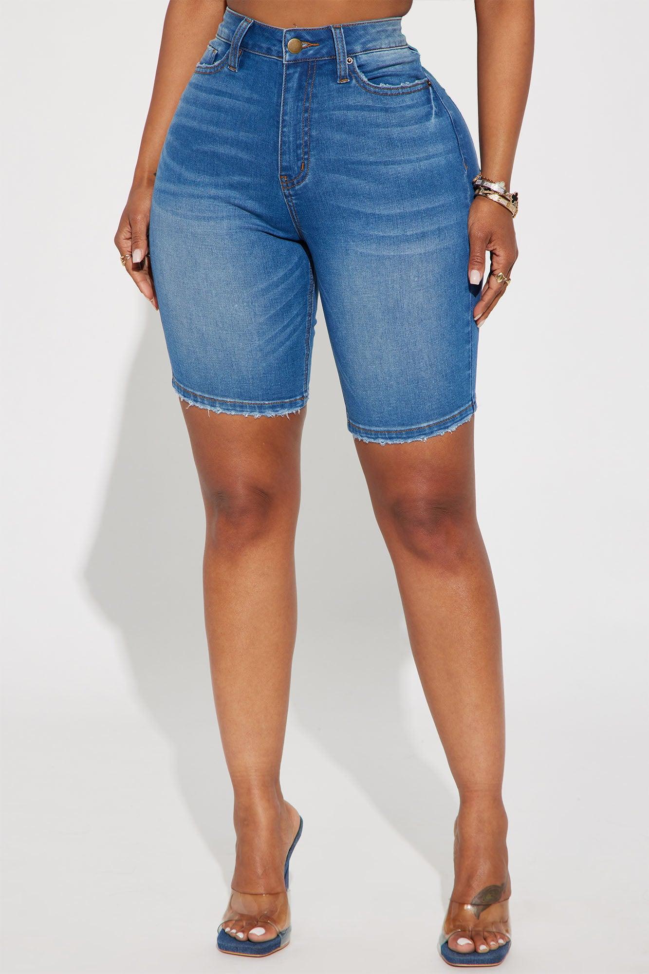 On The List Deluxe Stretch Bermuda Shorts - Medium Wash Product Image