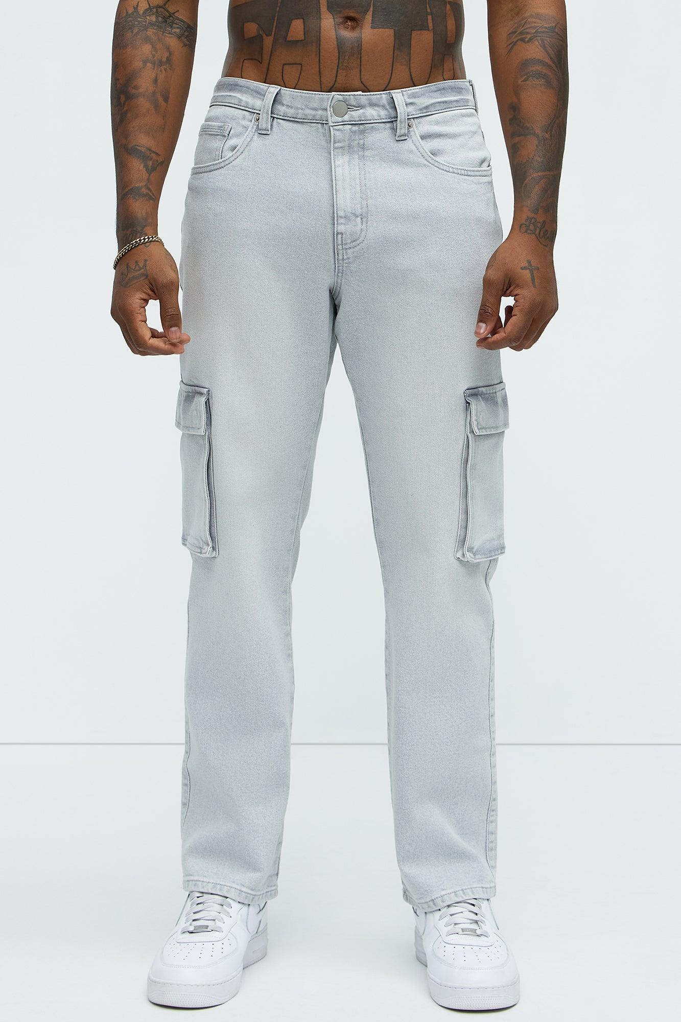 Classic Straight Cargo Jeans - Grey/Blue Product Image