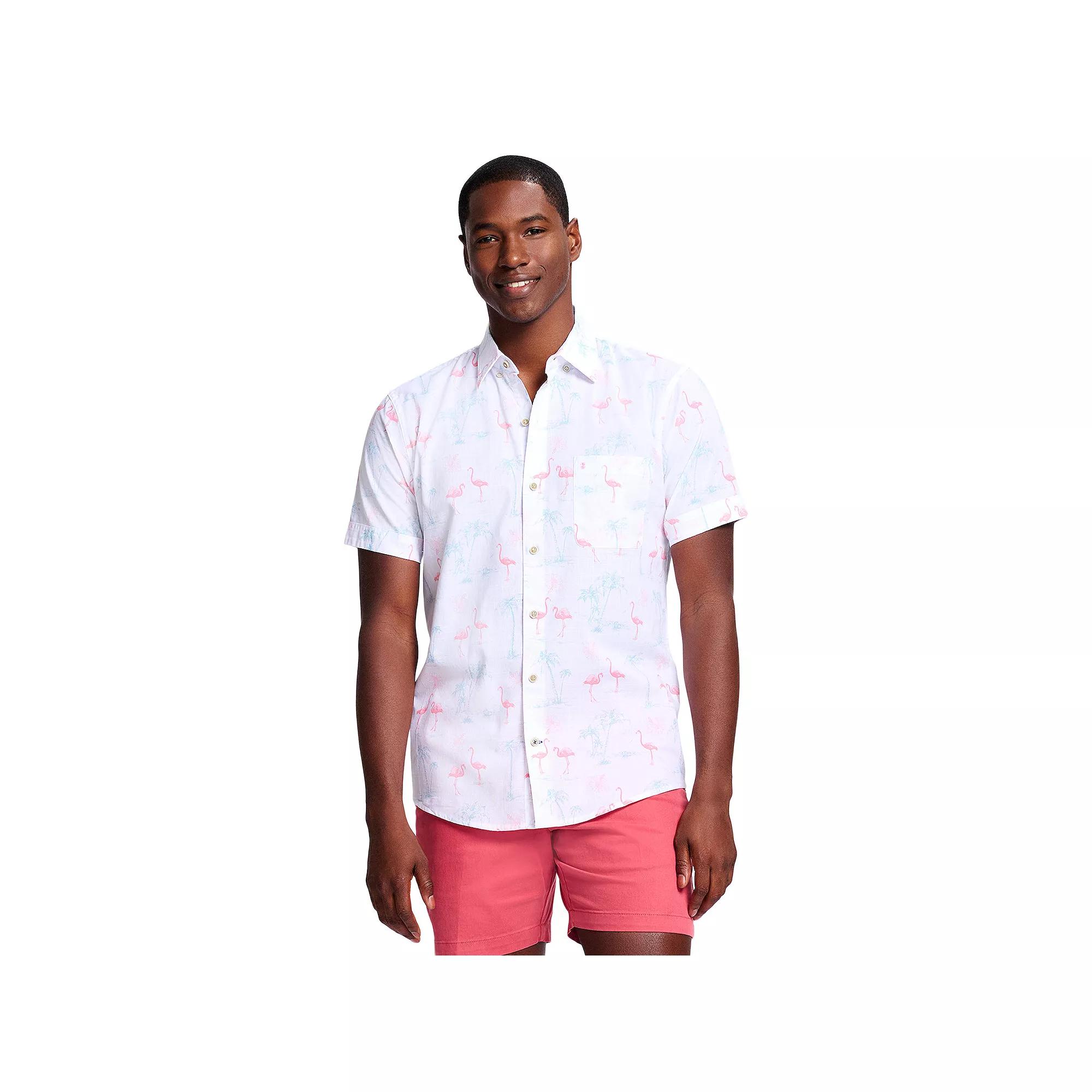 Men's IZOD Saltwater Dockside Chambray Short Sleeve Button-Down Shirt, Size: XL, Blue Palm Product Image