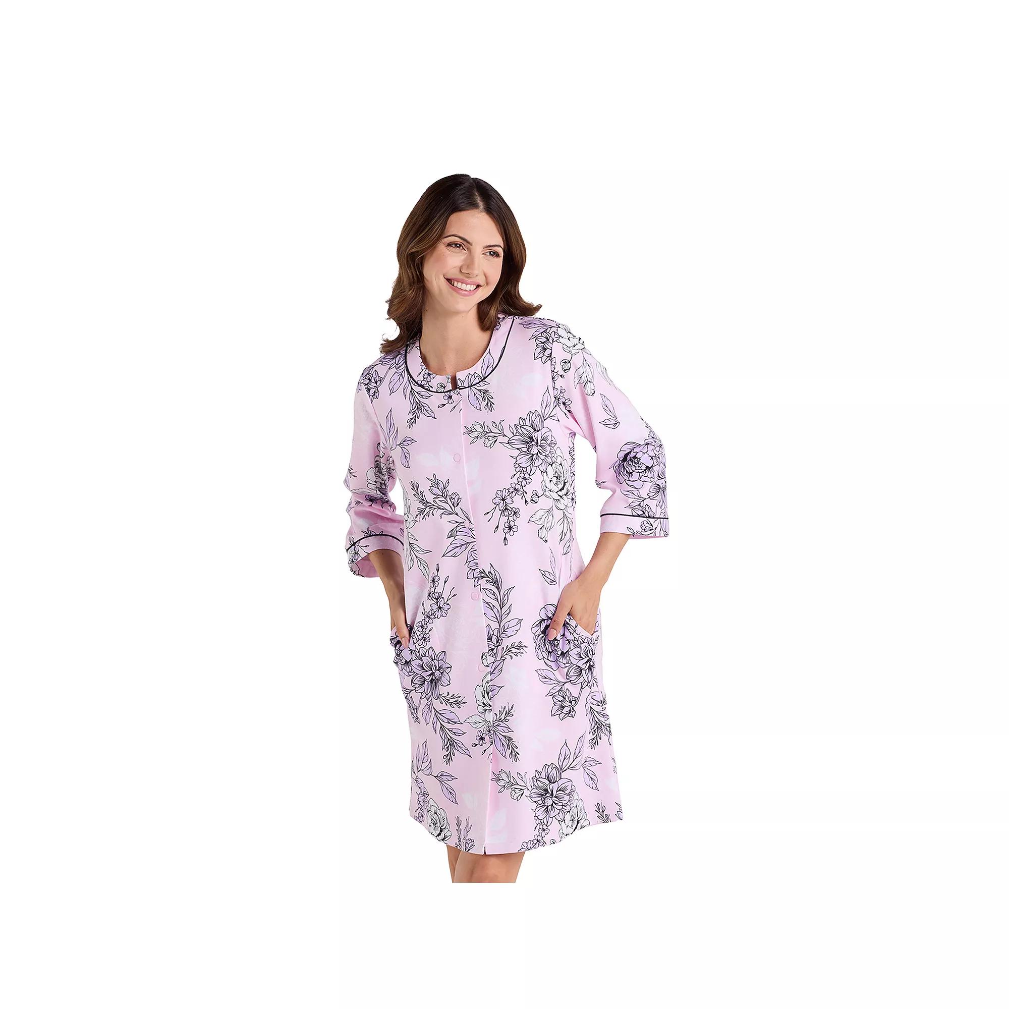 Women's Miss Elaine Essentials Interlock Knit Short Snap Robe,  Product Image