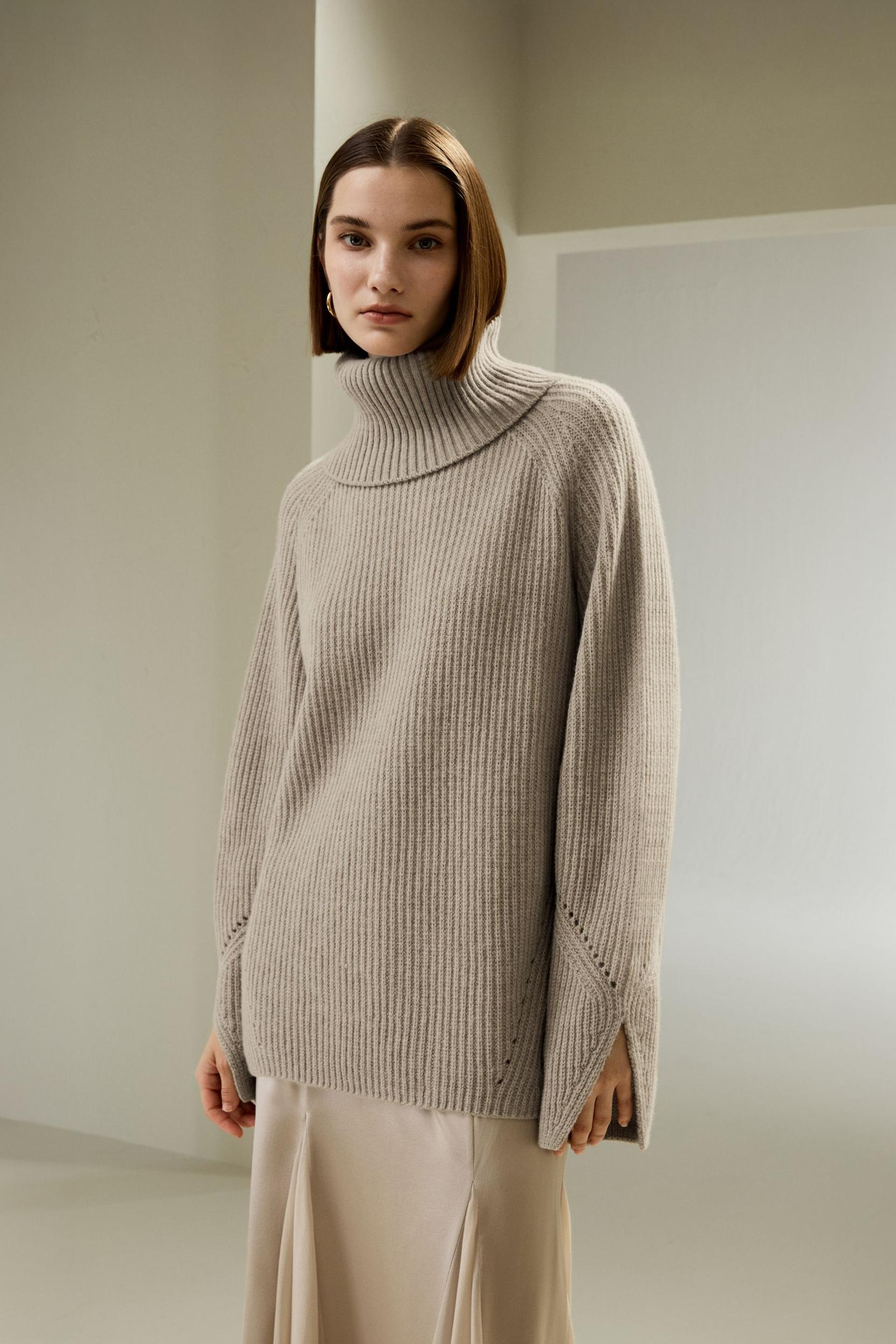 Oversized Merino Wool Sweater with Slit Sleeves Product Image