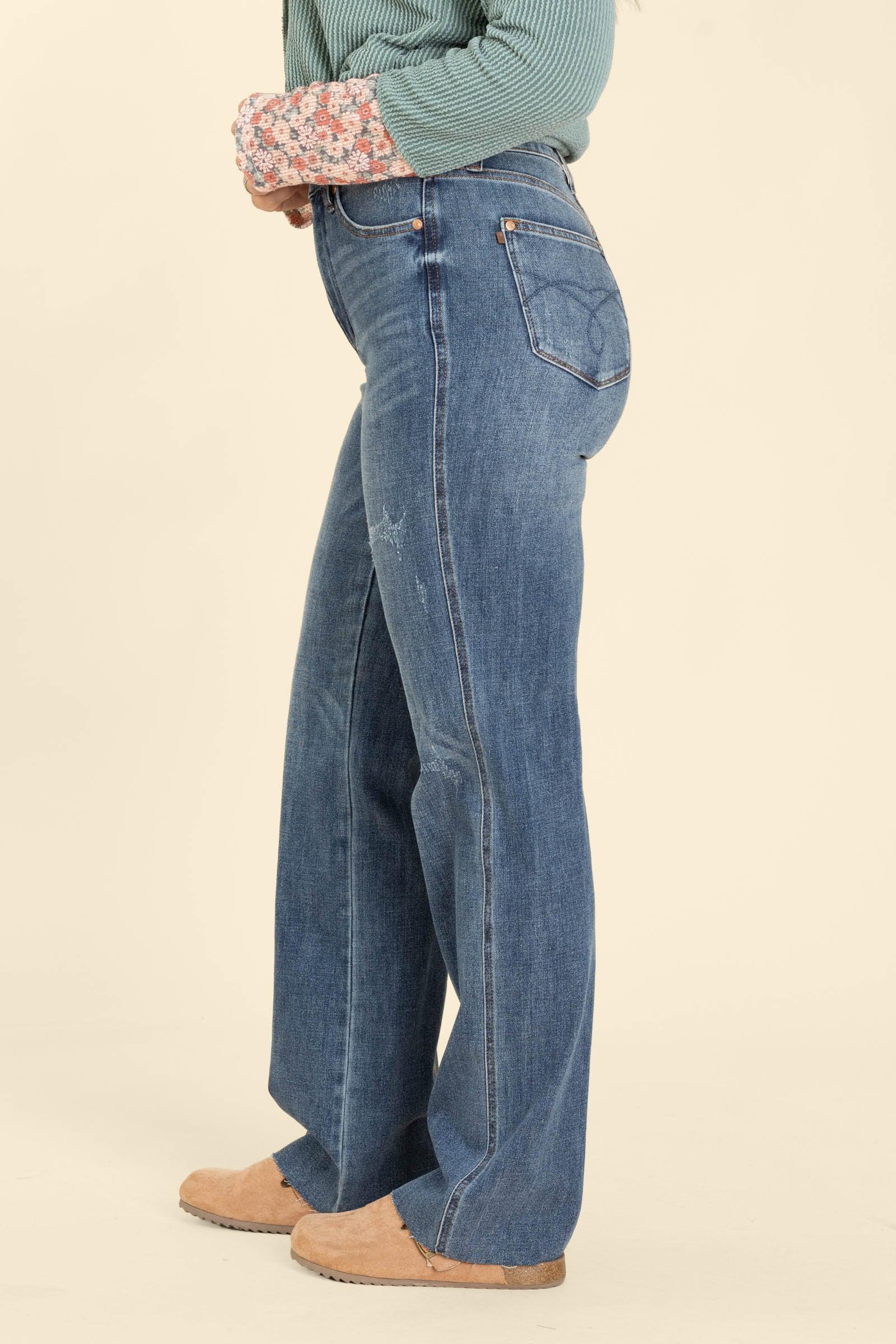 Judy Blue Tummy Control Raw Hem Straight Leg Jeans Product Image