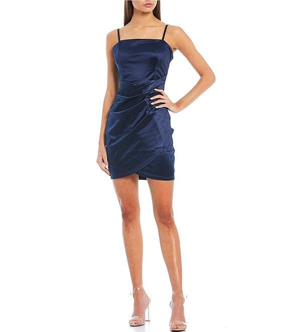 Honey and Rosie Square Neck Faux Wrap Satin Dress Product Image