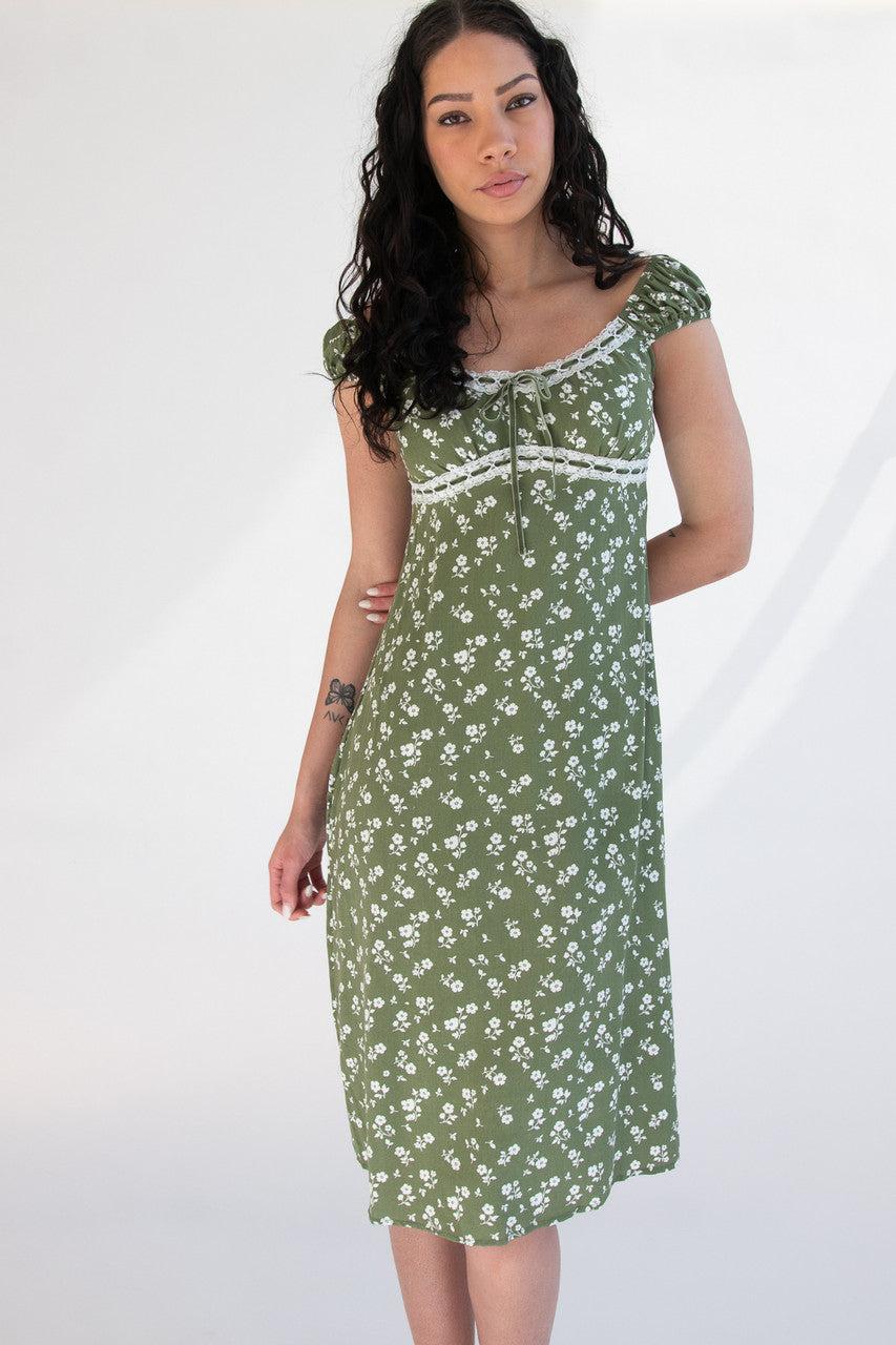 Puff Sleeve Lace Trim Floral Maxi Dress Product Image