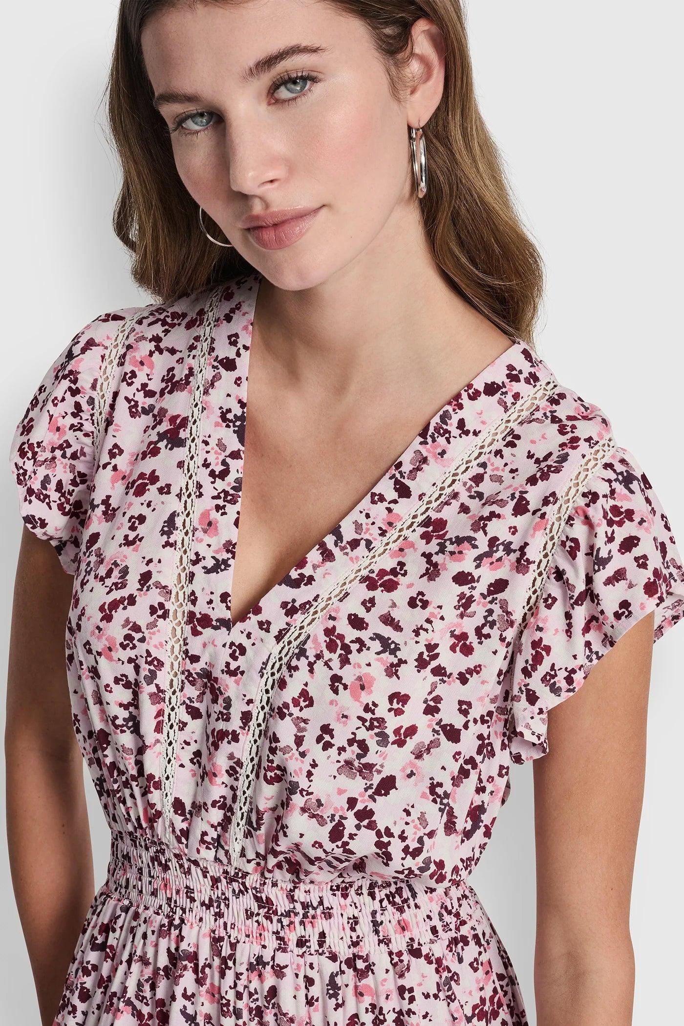 SMOCKED WAIST V-NECK DRESS Product Image