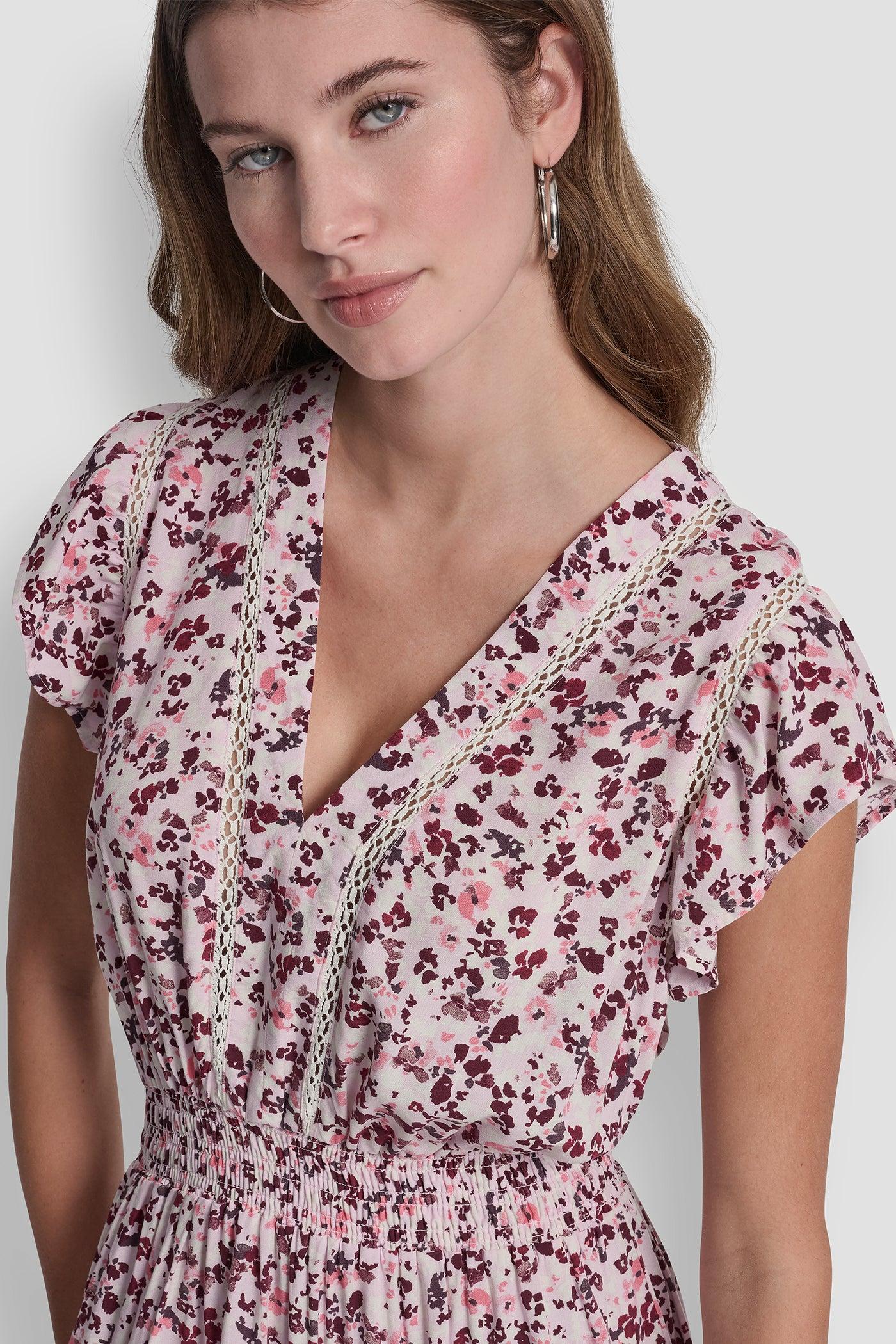 SMOCKED WAIST V-NECK DRESS Product Image