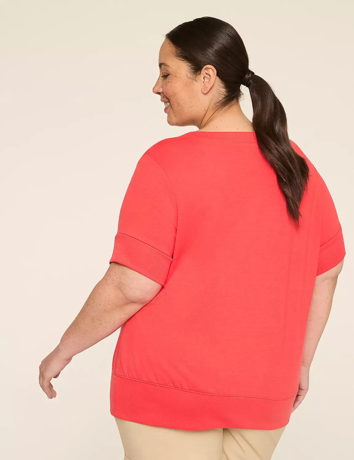 LIVI French Terry Short-Sleeve V-Neck Sweatshirt Product Image