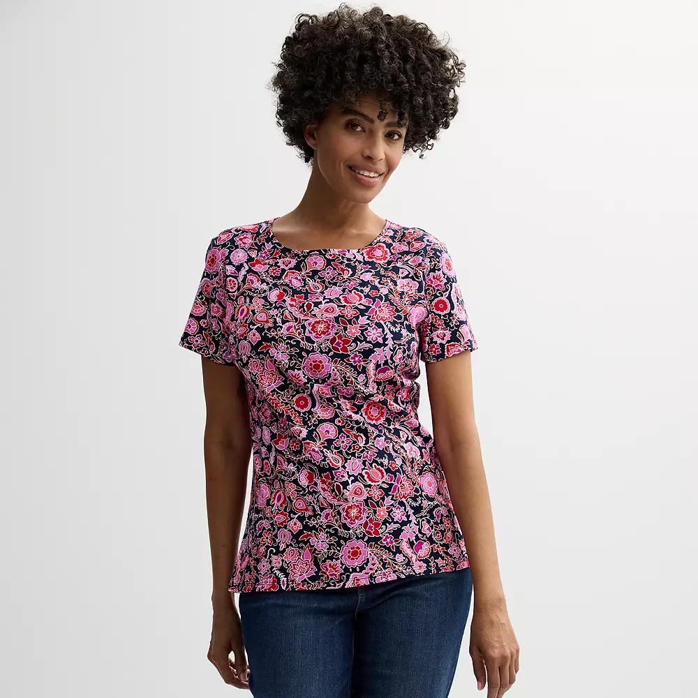 Women's Croft & Barrow® Essential Crewneck Tee, Size: Small, Blue Red Floral Vine Product Image