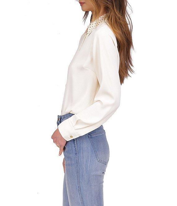 MICHAEL Michael Kors Astor Stud Collar Long Sleeve Button-Front Top Product Image